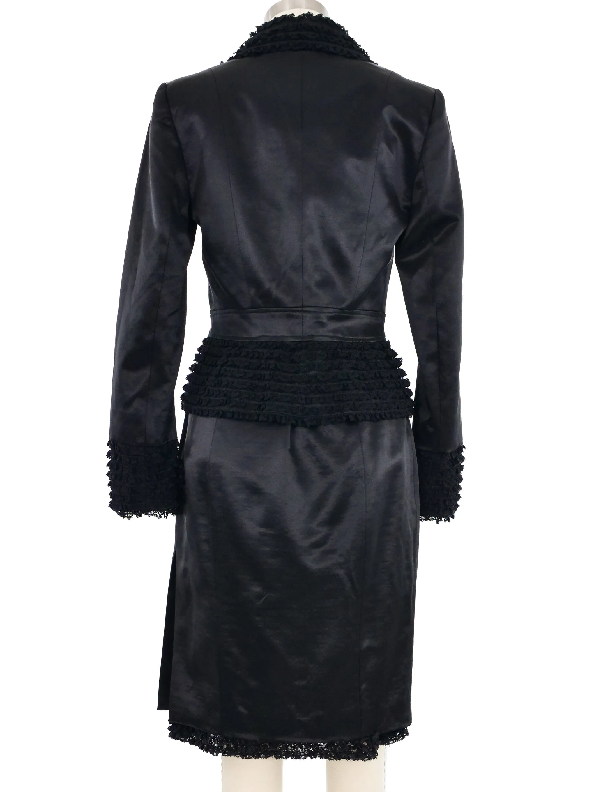 2001 John Galliano Ruffle Trimmed Satin Skirt Suit