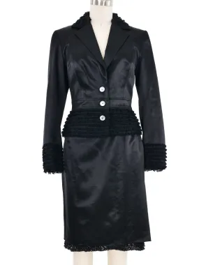 2001 John Galliano Ruffle Trimmed Satin Skirt Suit