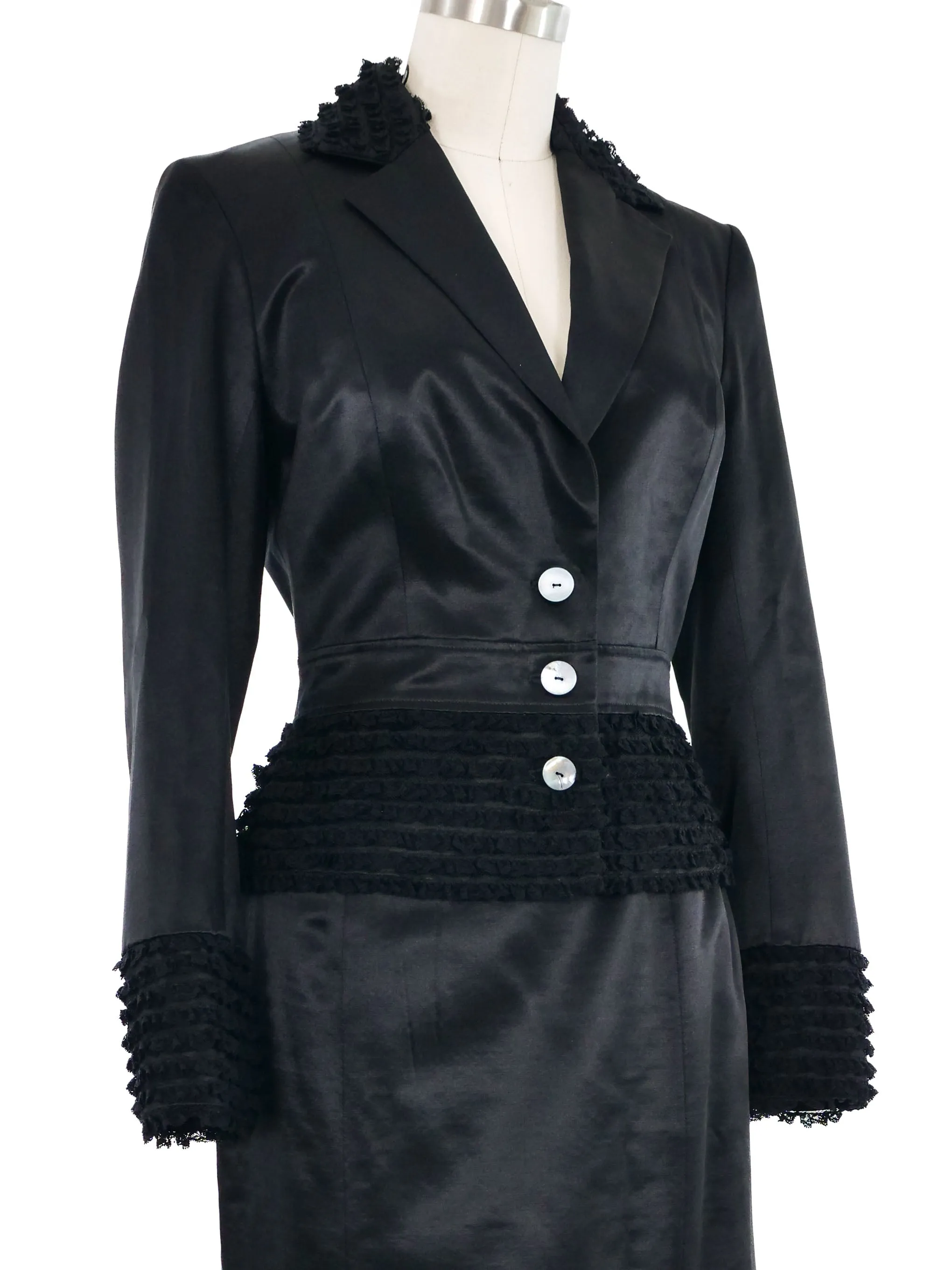 2001 John Galliano Ruffle Trimmed Satin Skirt Suit