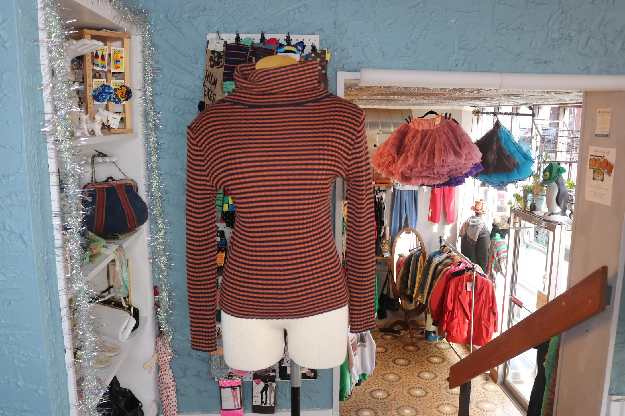 70s CollAgeDress Orng/Navy Turtleneck/Vest Set     M