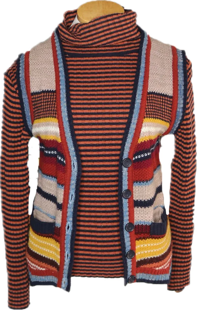 70s CollAgeDress Orng/Navy Turtleneck/Vest Set     M