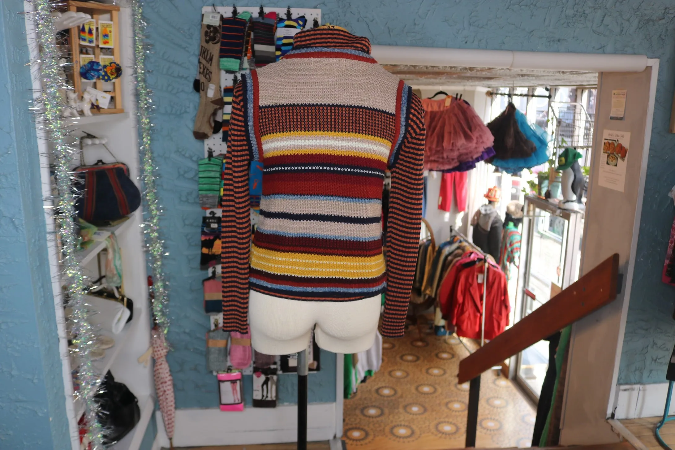 70s CollAgeDress Orng/Navy Turtleneck/Vest Set     M