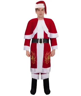 Adult Men's Deluxe Santa Claus with Embroidered Dragon logo Holiday Costume | Multi Halloween