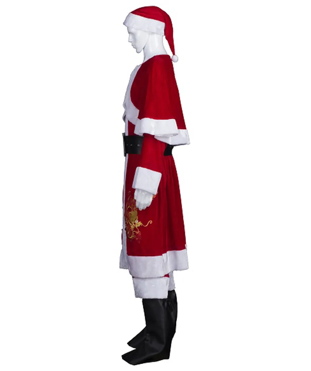 Adult Men's Deluxe Santa Claus with Embroidered Dragon logo Holiday Costume | Multi Halloween