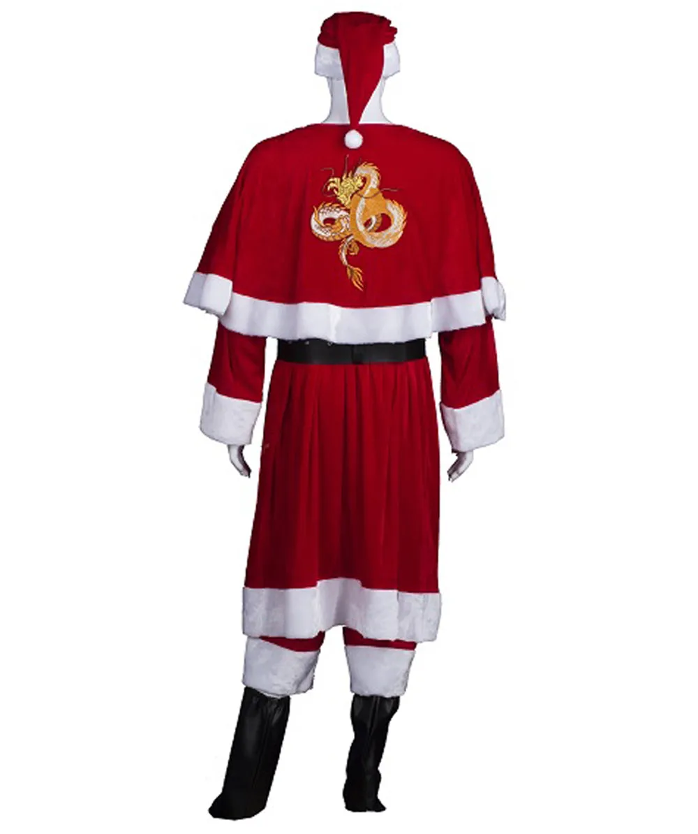 Adult Men's Deluxe Santa Claus with Embroidered Dragon logo Holiday Costume | Multi Halloween