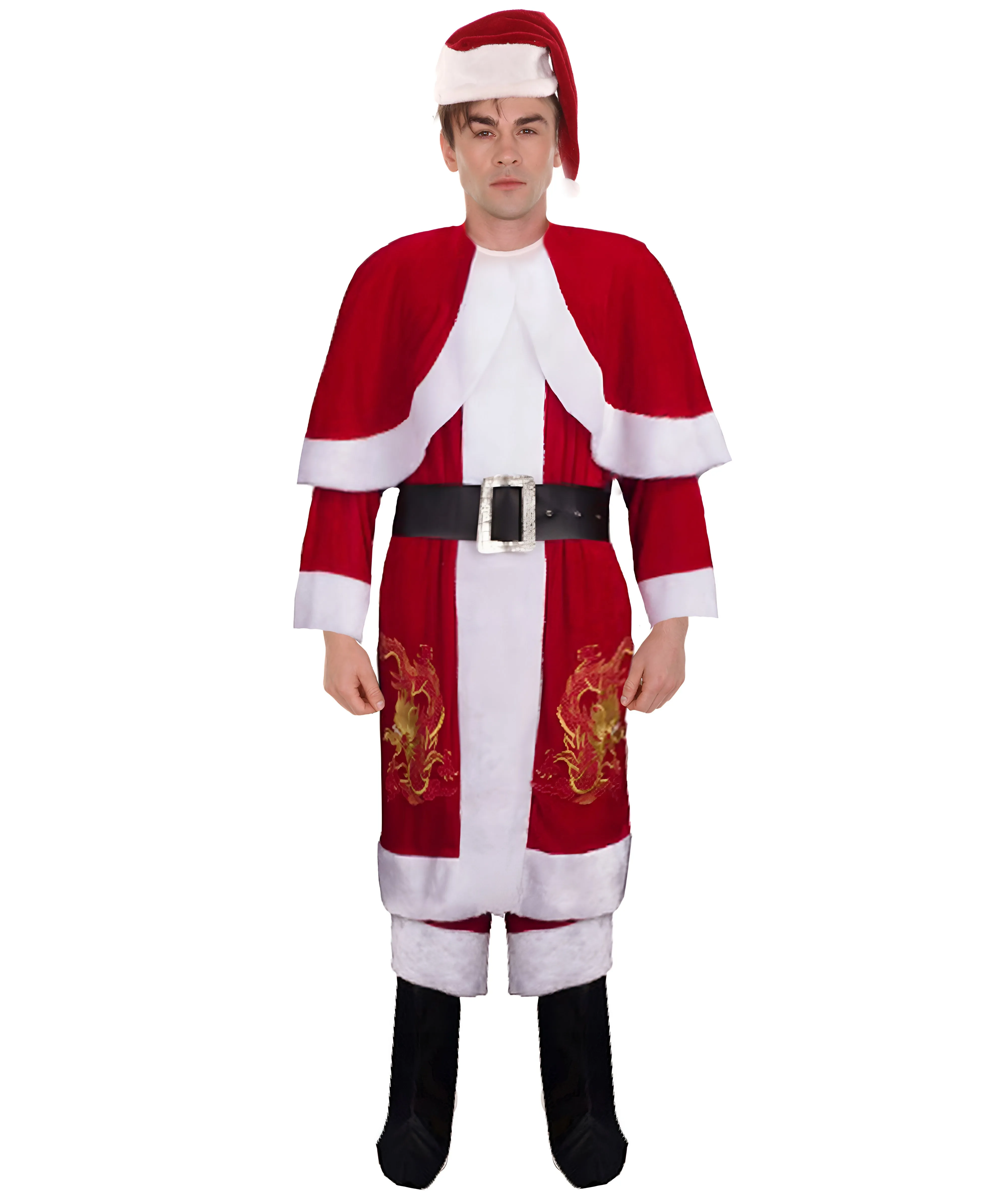 Adult Men's Deluxe Santa Claus with Embroidered Dragon logo Holiday Costume | Multi Halloween