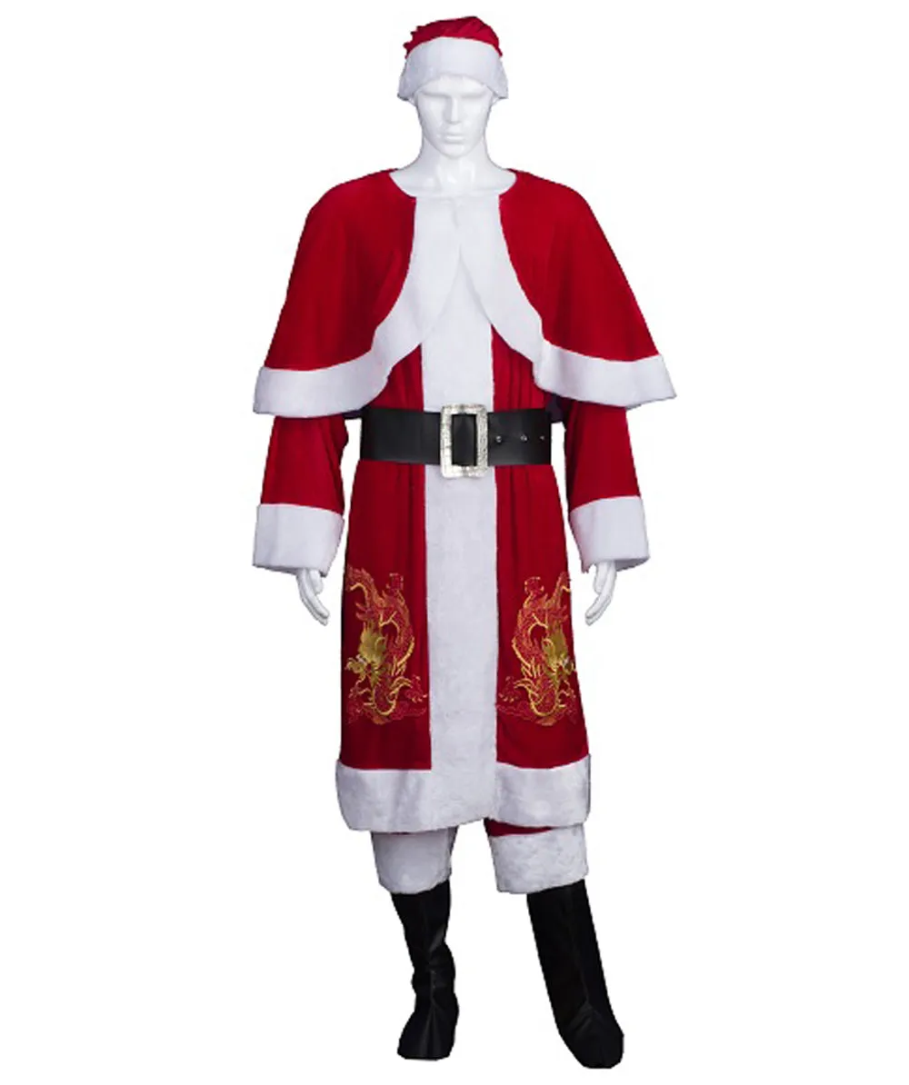 Adult Men's Deluxe Santa Claus with Embroidered Dragon logo Holiday Costume | Multi Halloween