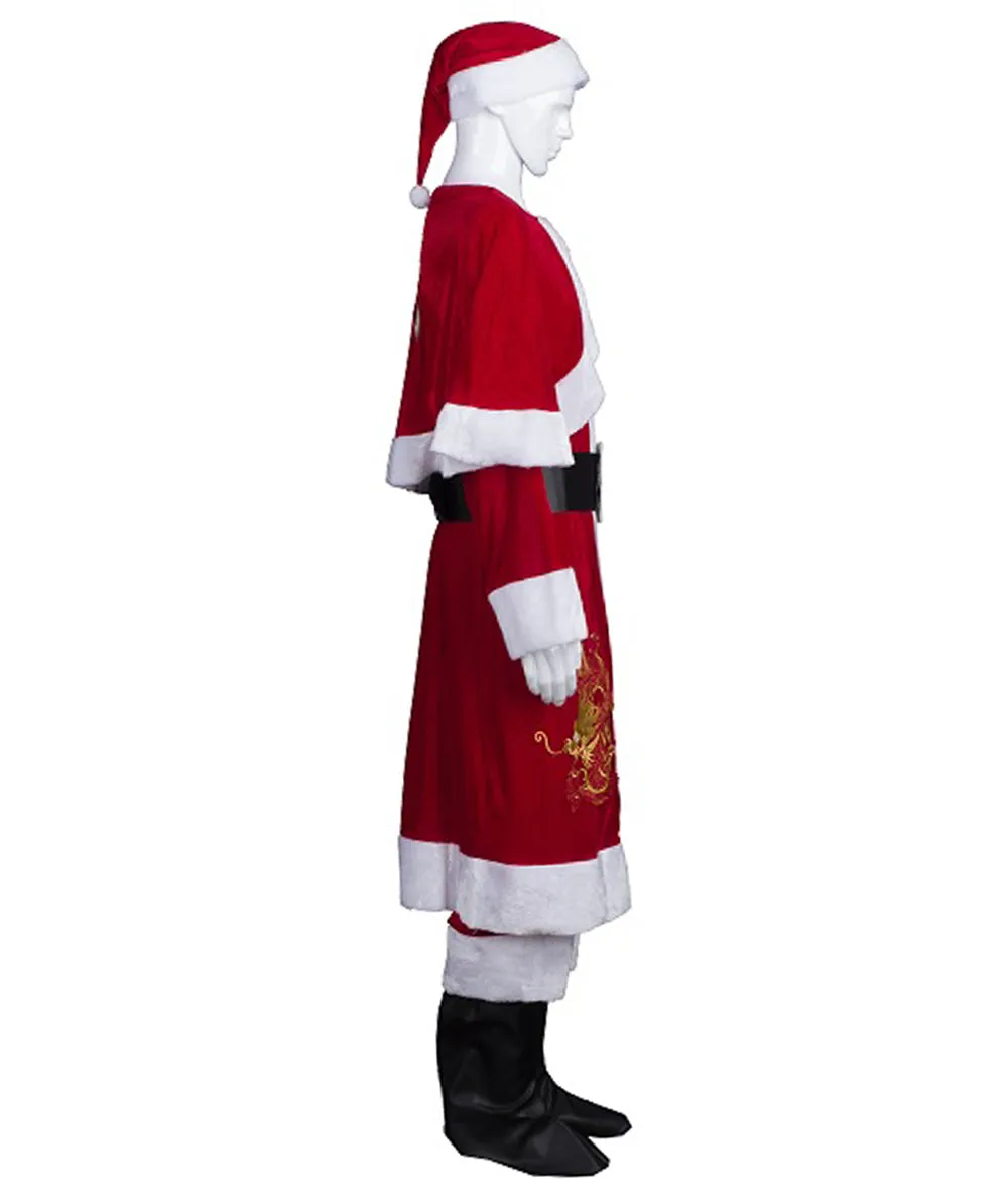 Adult Men's Deluxe Santa Claus with Embroidered Dragon logo Holiday Costume | Multi Halloween