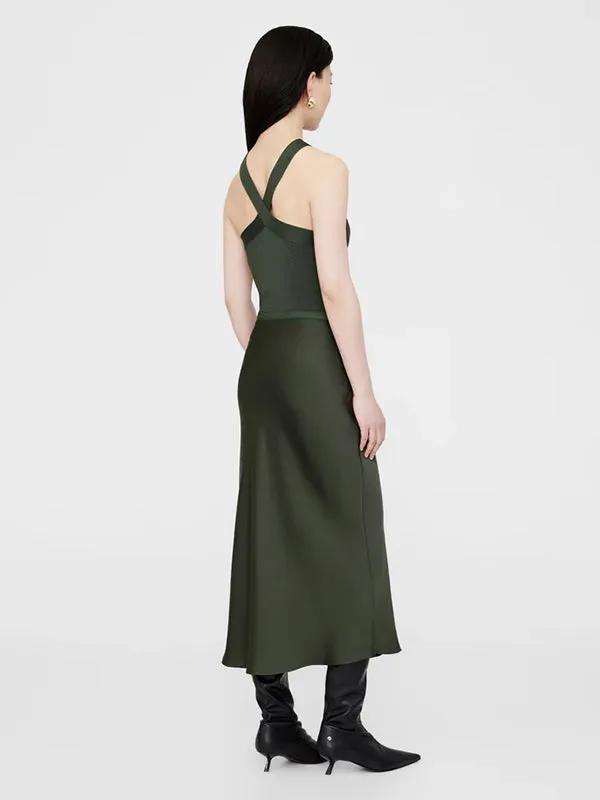 Bar Silk Skirt in Dark Olive
