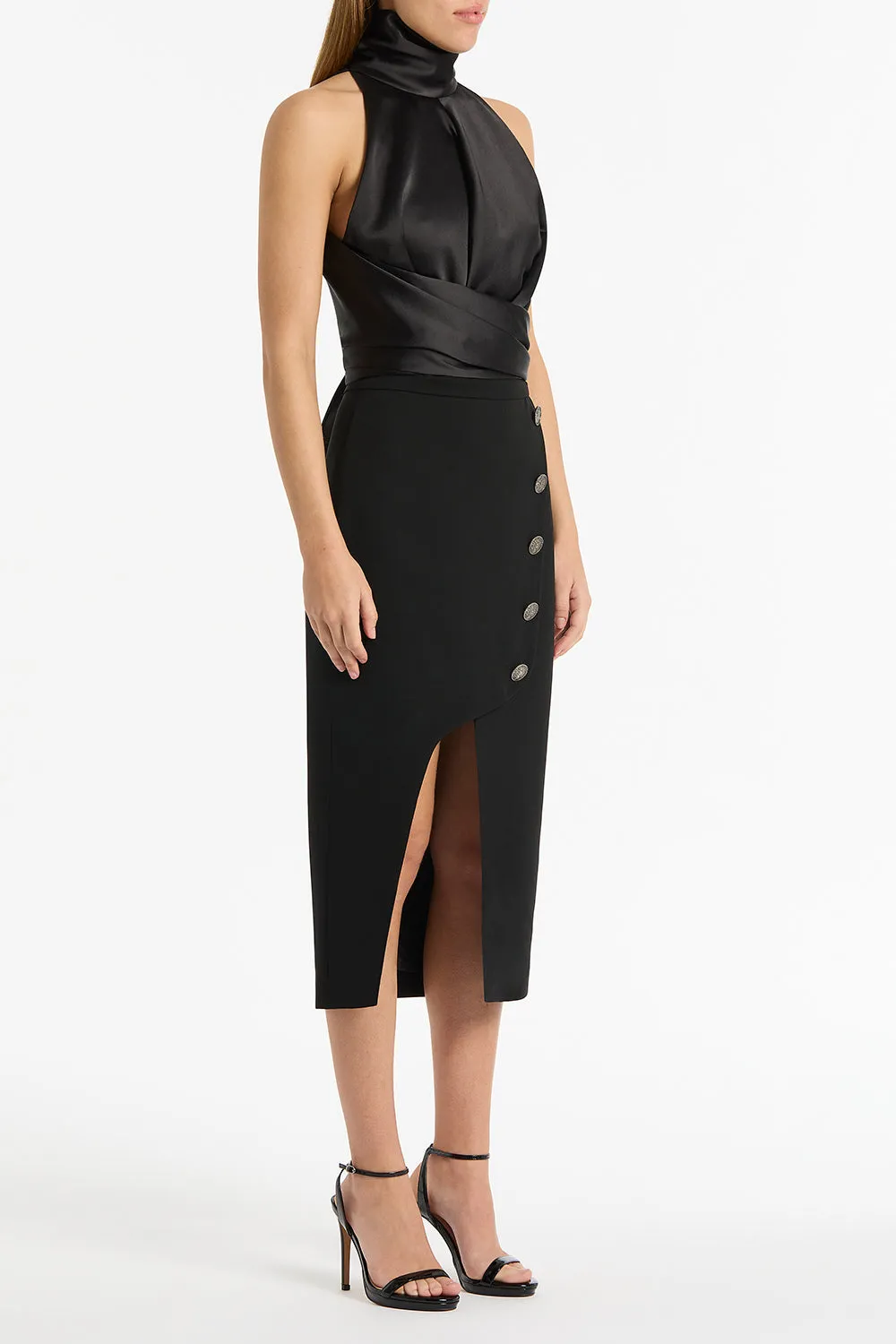 BLACK CREPE MONETA PENCIL SKIRT