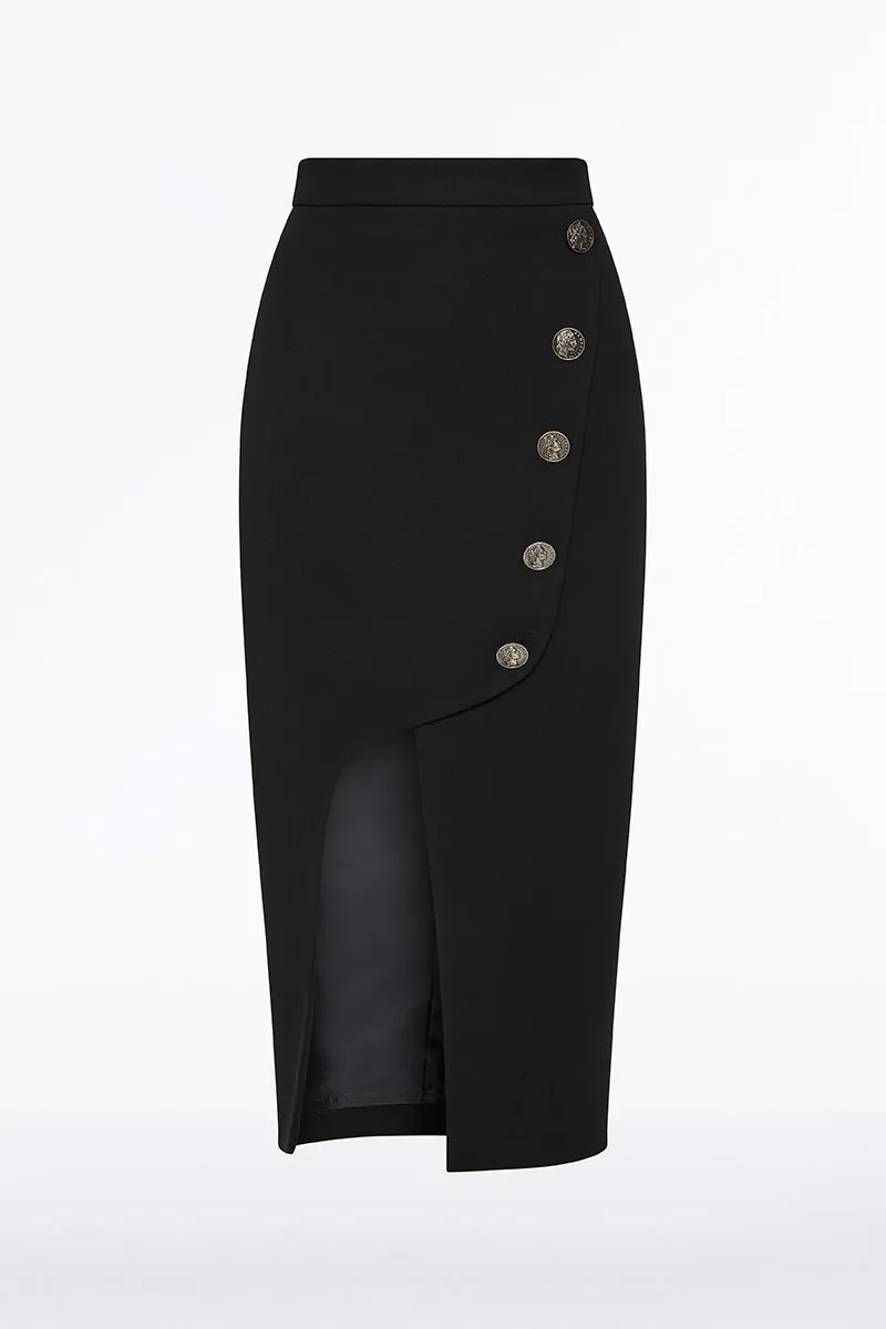 BLACK CREPE MONETA PENCIL SKIRT