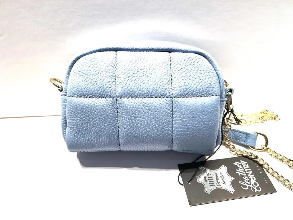 Blue Small Quilted Italian leather Bag