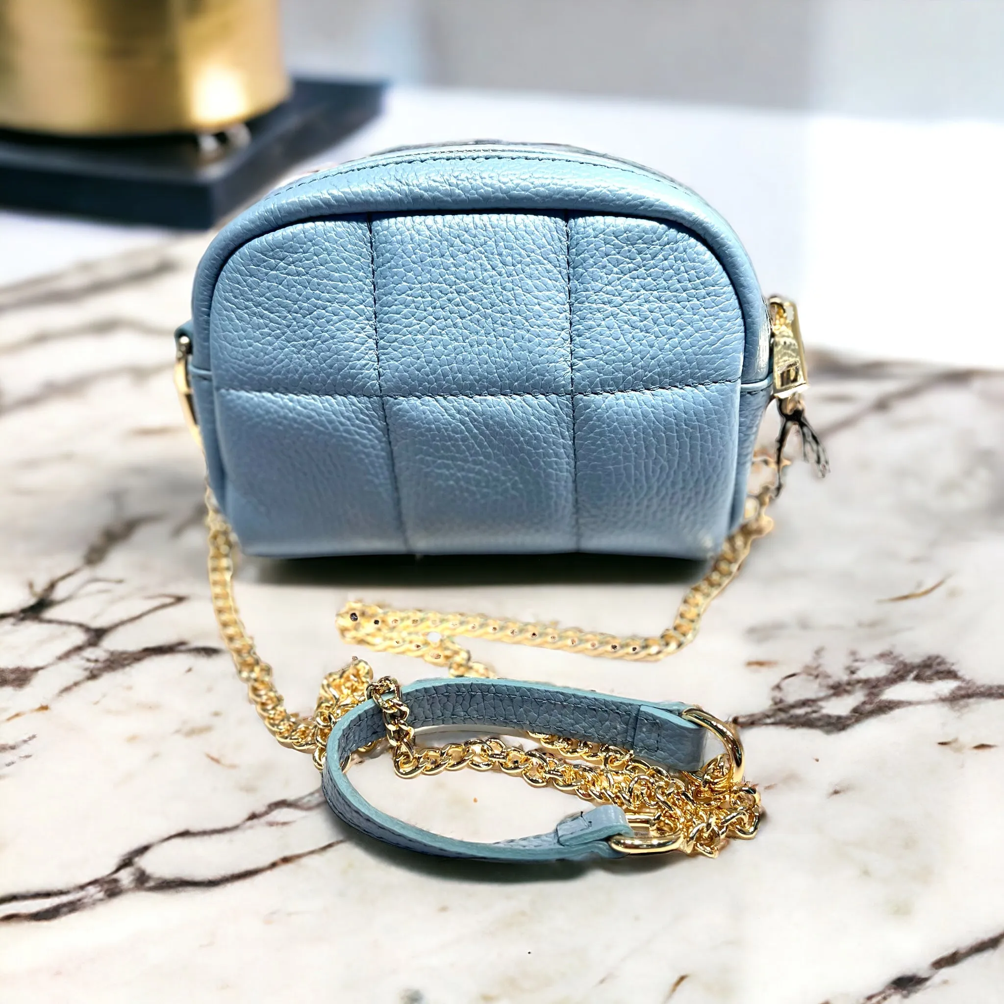 Blue Small Quilted Italian leather Bag