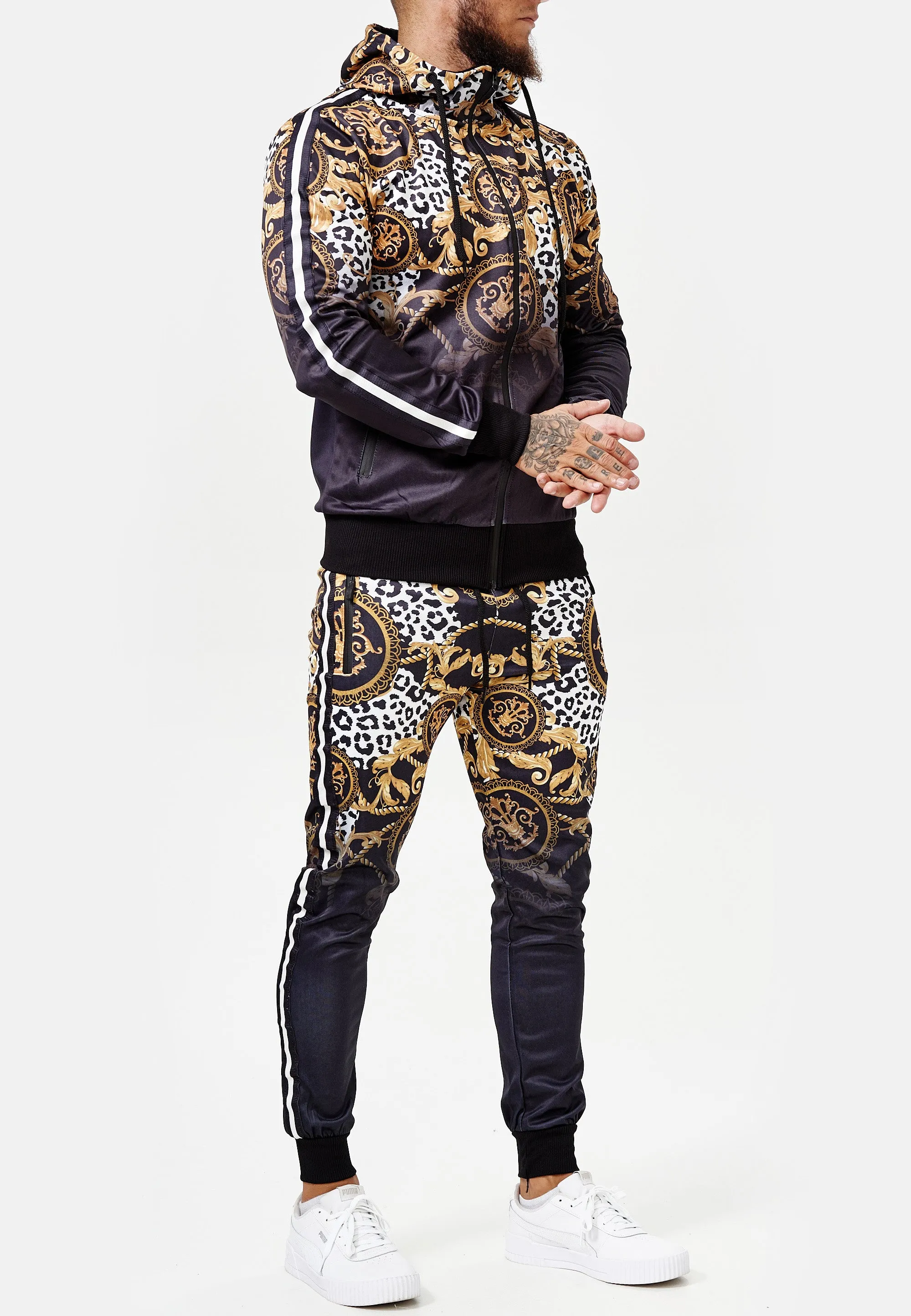 Boss Cheetah Hoodie TrackSuit - Black  X89B