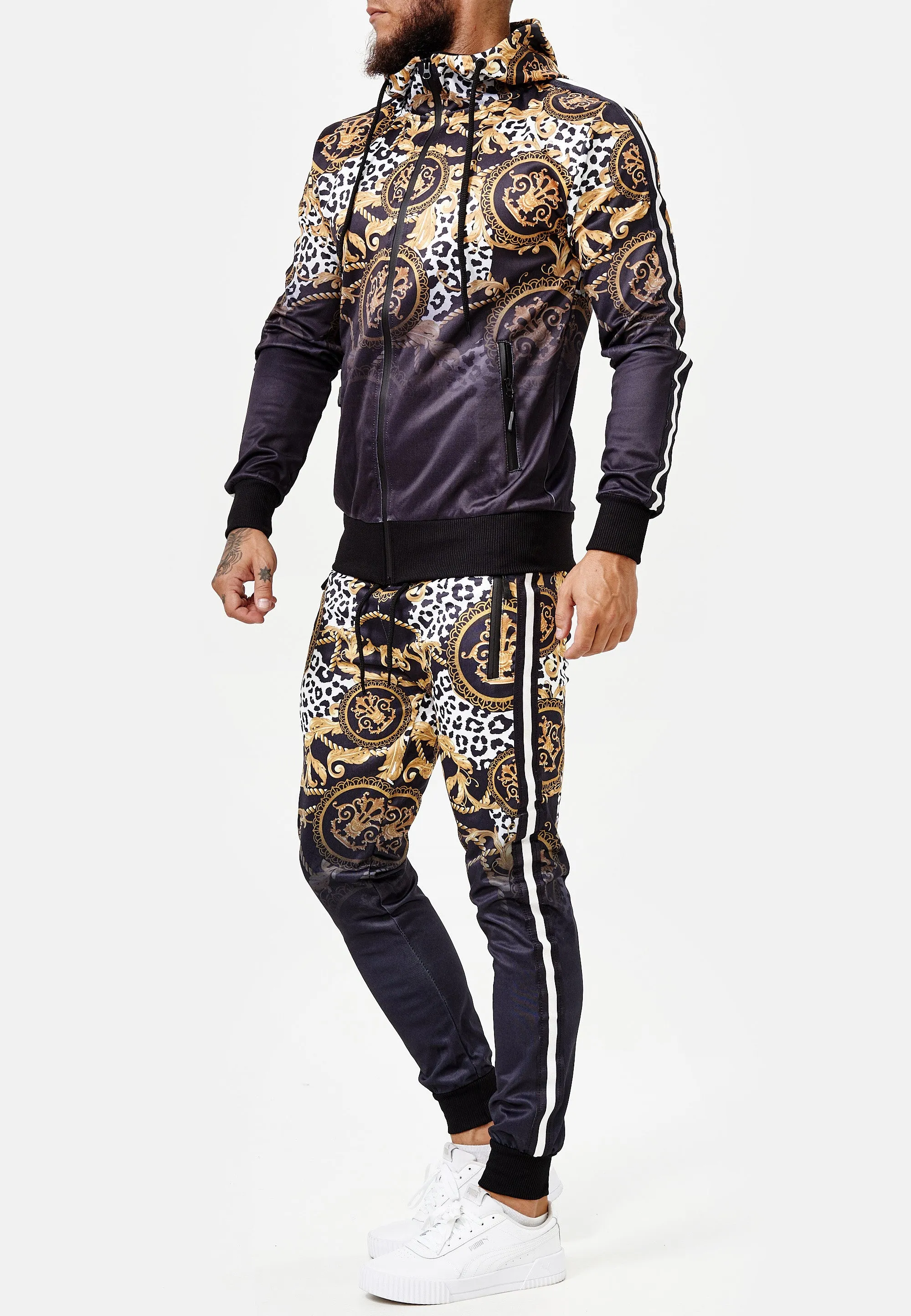 Boss Cheetah Hoodie TrackSuit - Black  X89B