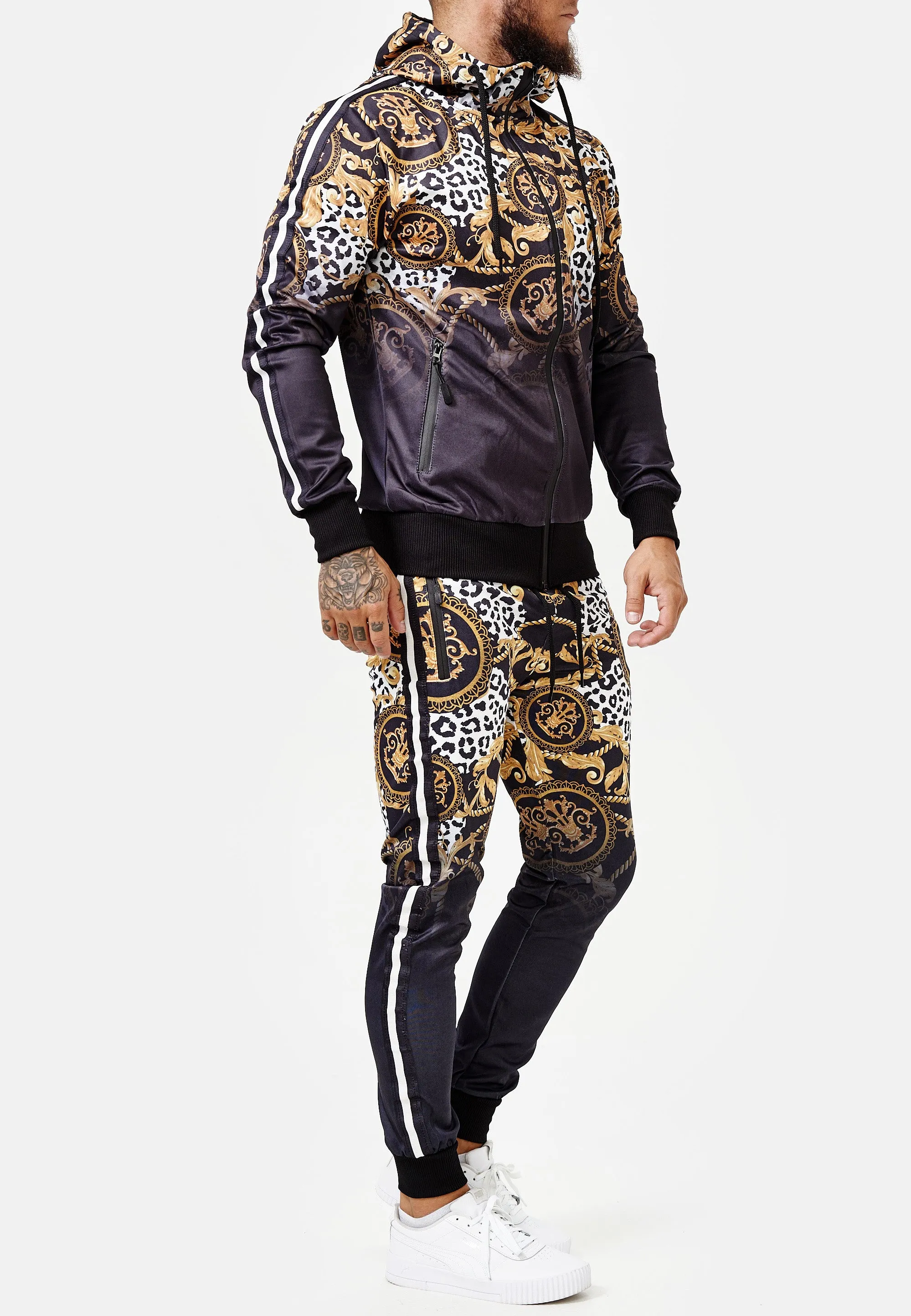 Boss Cheetah Hoodie TrackSuit - Black  X89B