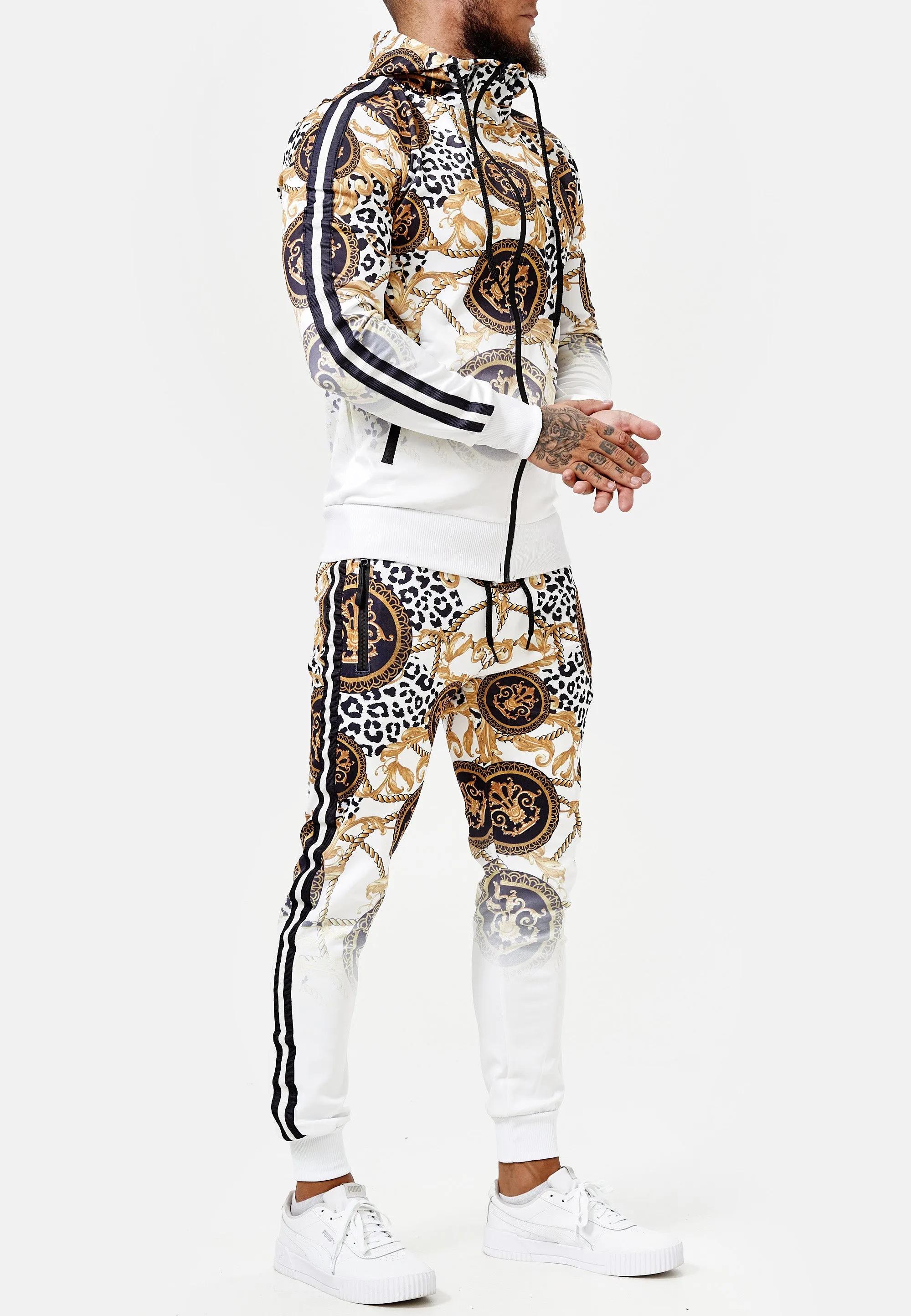 Boss Cheetah Hoodie TrackSuit - White  X89A