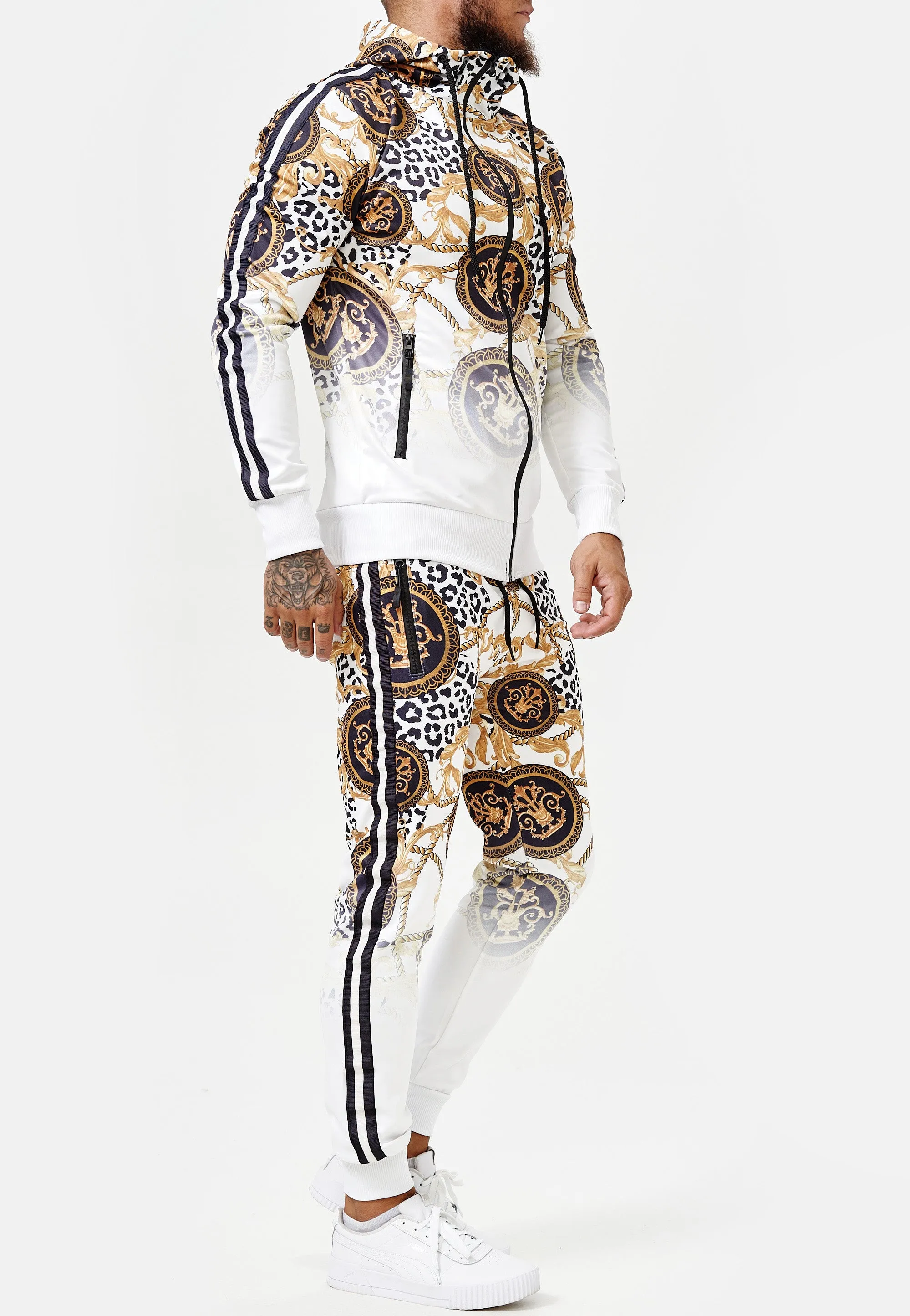 Boss Cheetah Hoodie TrackSuit - White  X89A