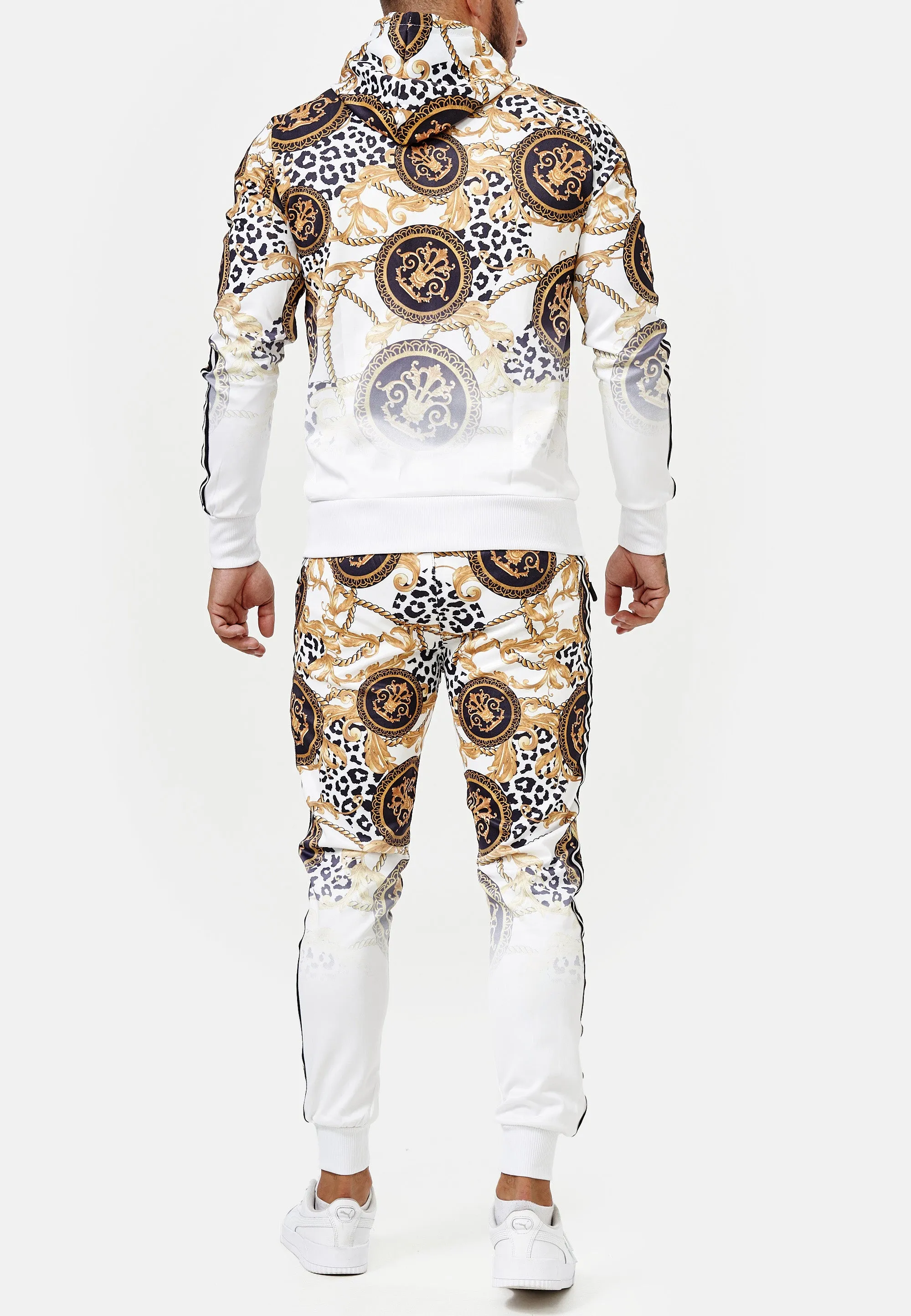 Boss Cheetah Hoodie TrackSuit - White  X89A