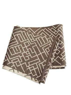 Brown Geometric Patterned Knit Scarf - Wessi