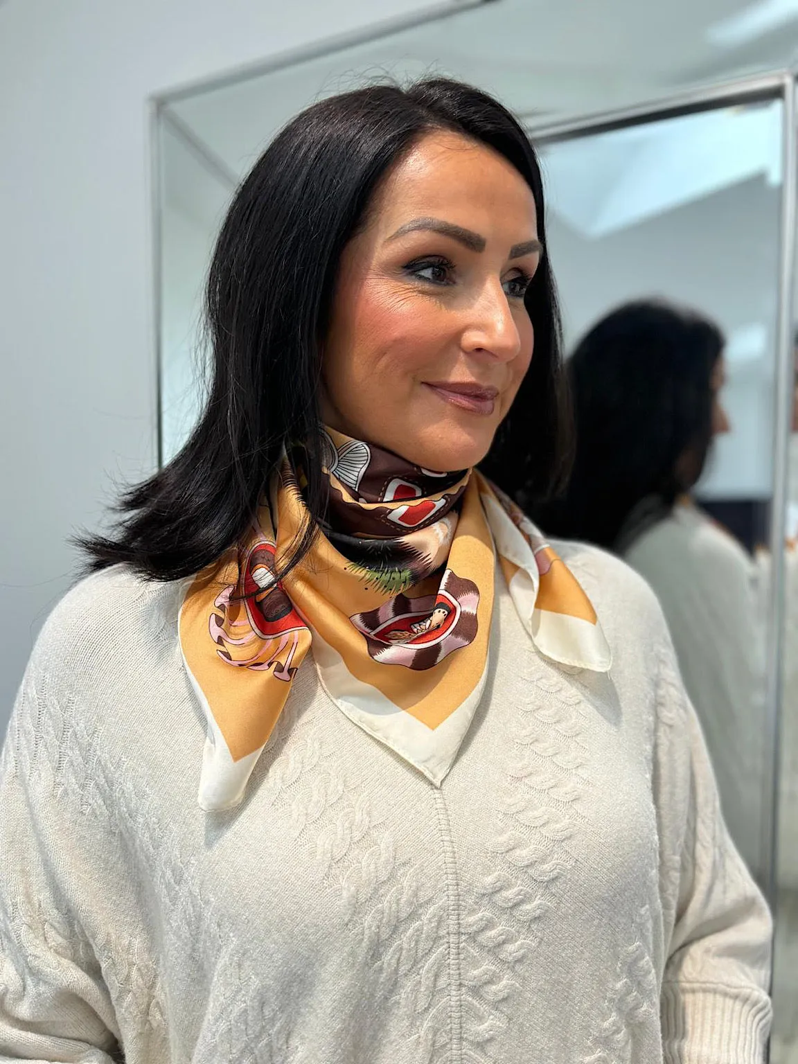 Camel Multi Pattern Silk Blend Scarf