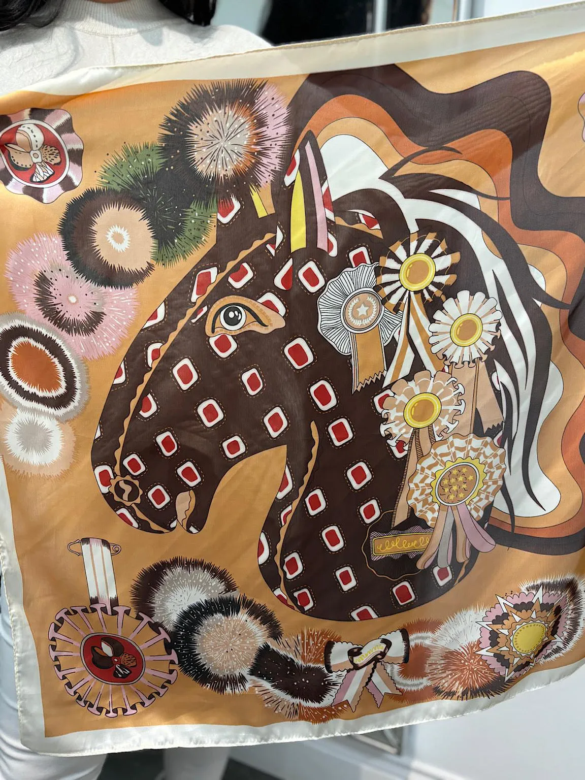Camel Multi Pattern Silk Blend Scarf