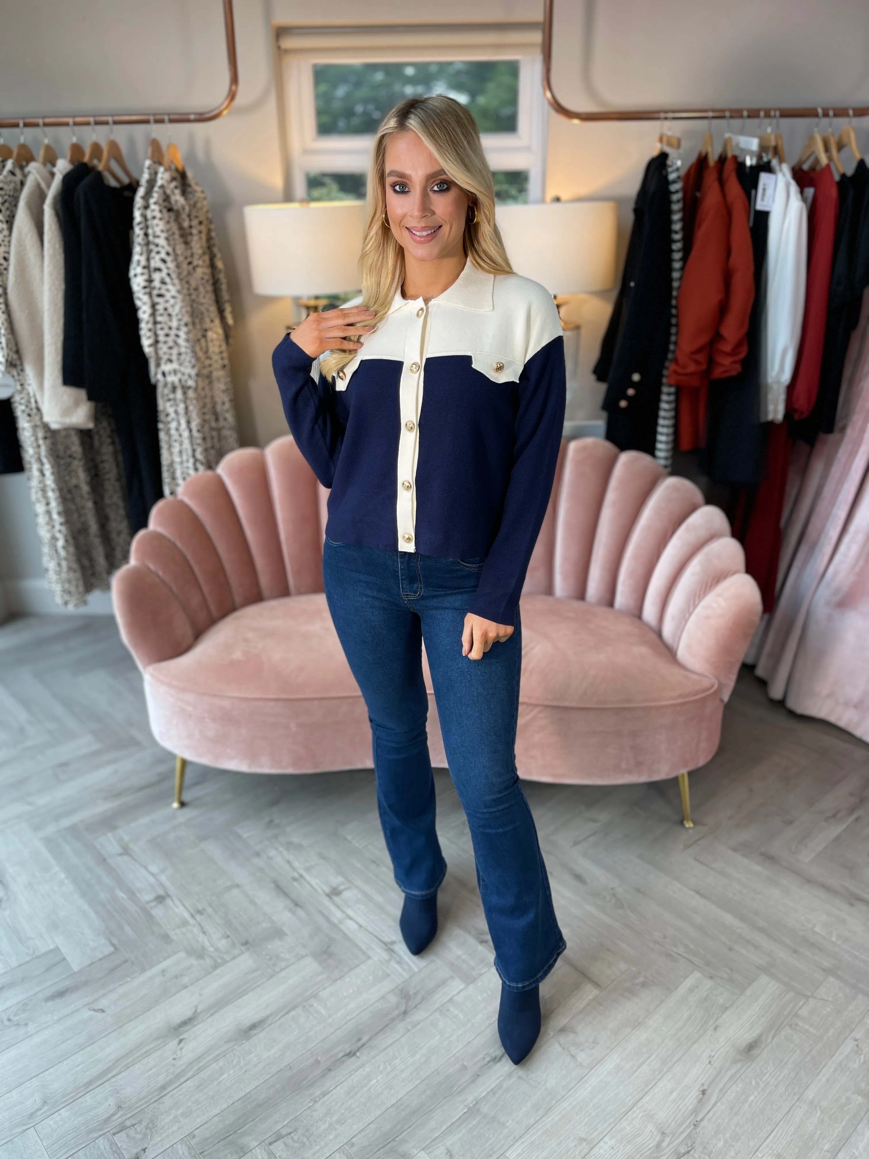 Contrast Navy Cardi