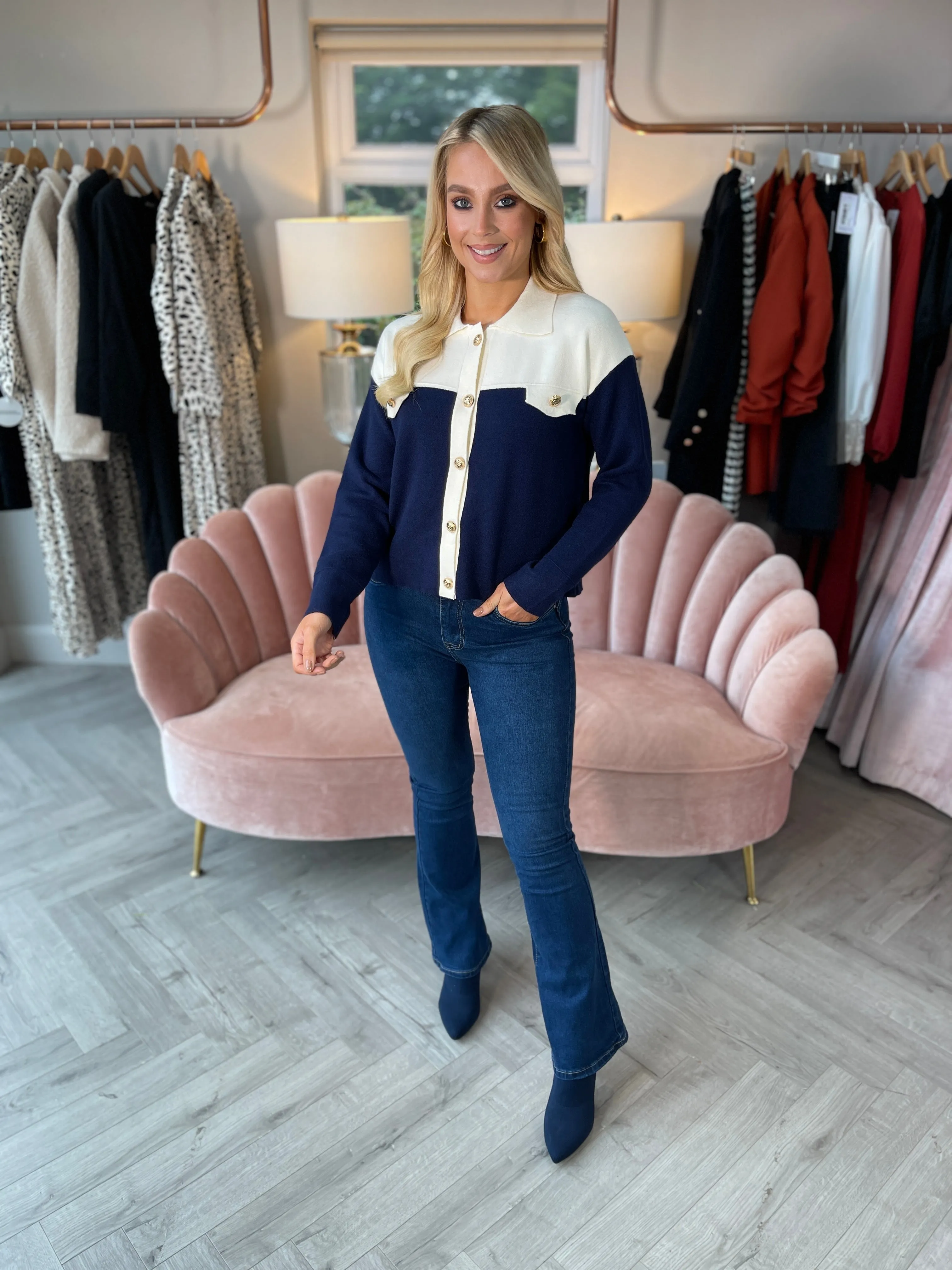 Contrast Navy Cardi