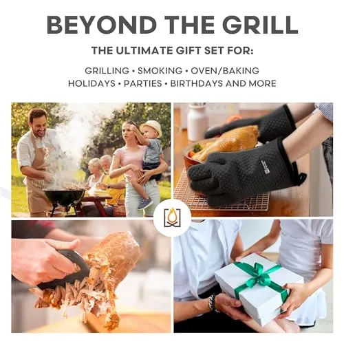 CULINARY NATIVES - Smoker Accessories Set - Grilling Oven Gloves, BBQ Claws, Meat Thermometer, Timer and Silicone Brush BBQ Set for Cooking Barbecue & Baking - Grill Smoker Accessories & Tools (Black)