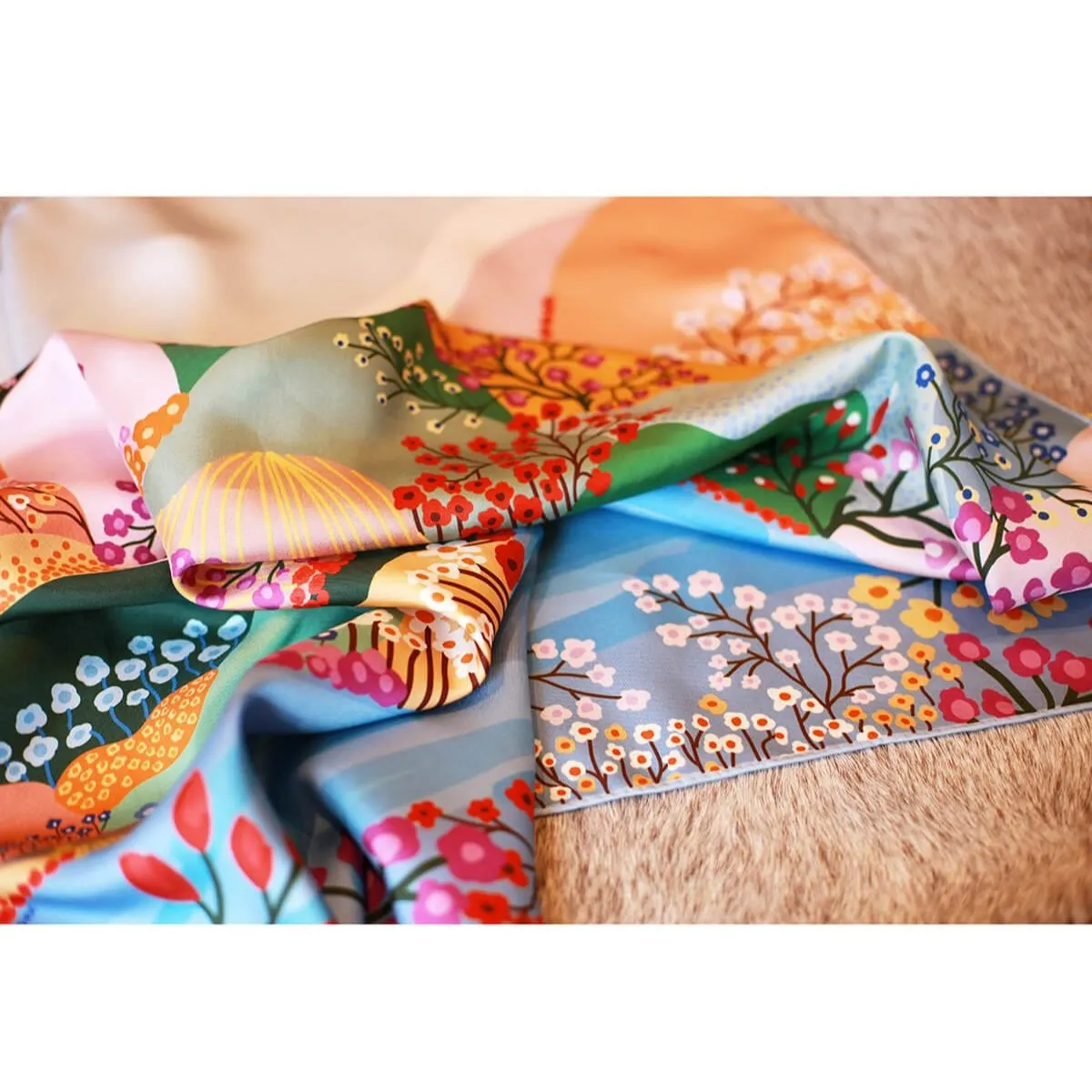 Double Sided Silk Scarf of Blossoming Valley
