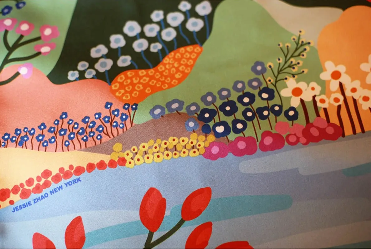 Double Sided Silk Scarf of Blossoming Valley