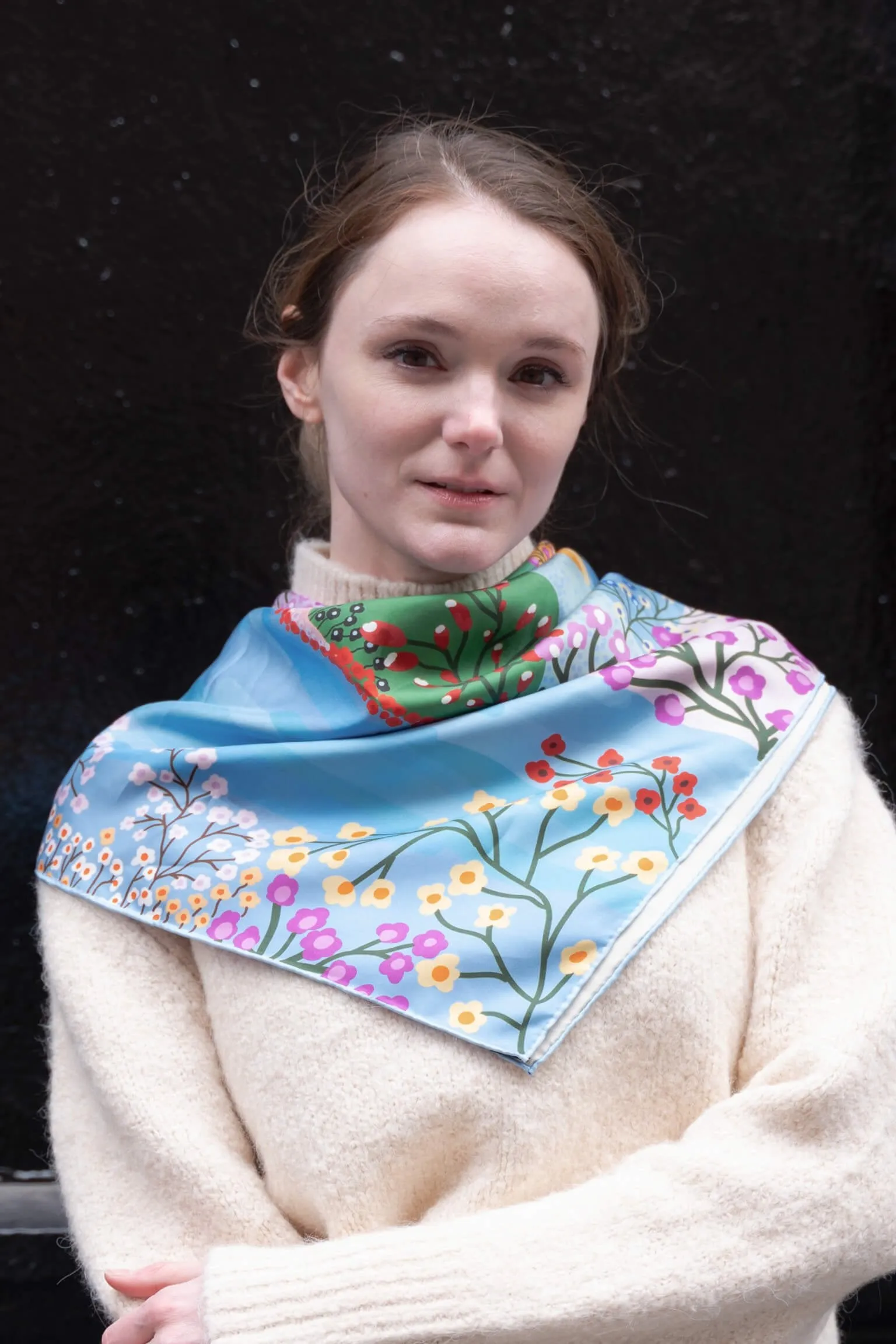 Double Sided Silk Scarf of Blossoming Valley