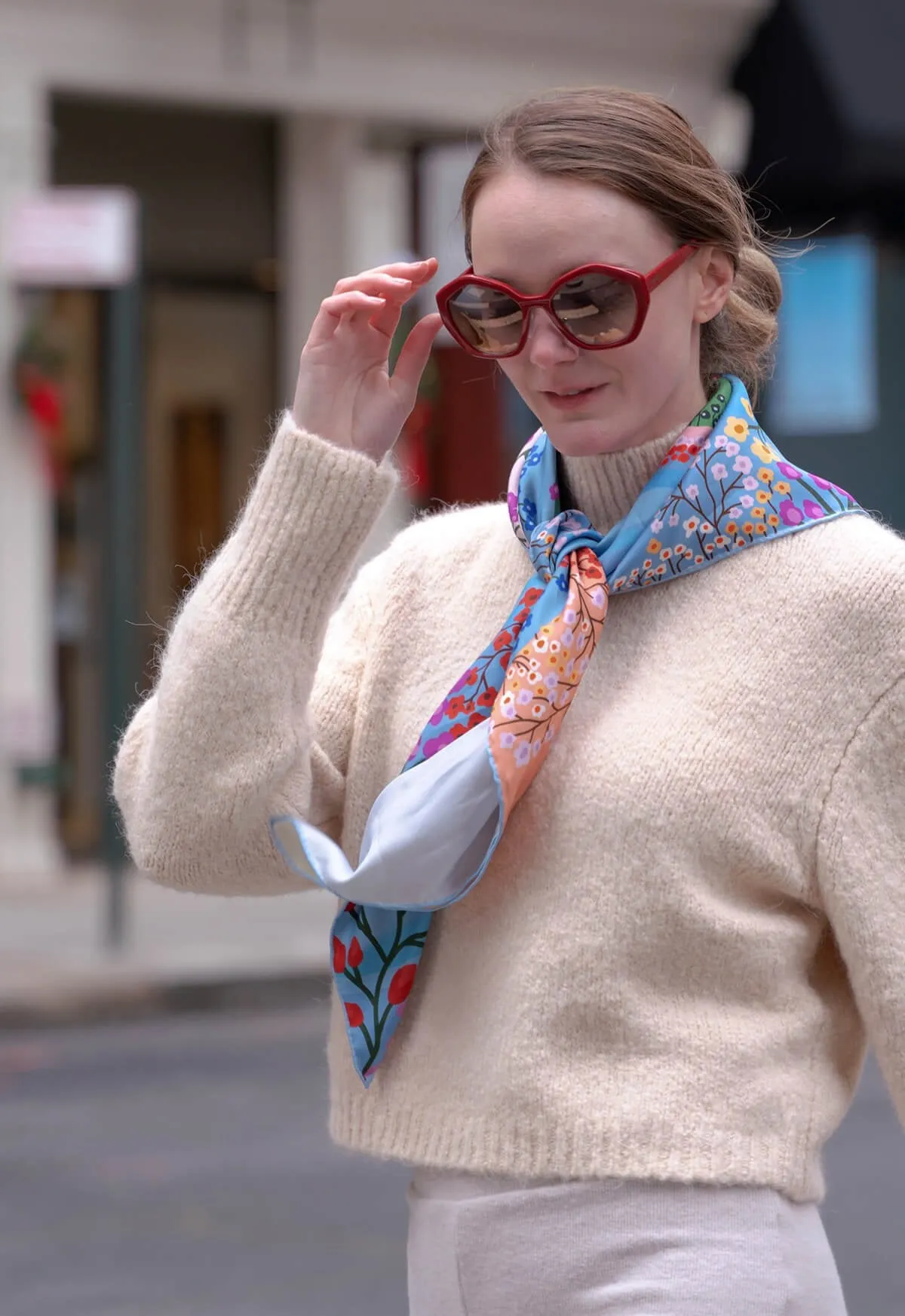 Double Sided Silk Scarf of Blossoming Valley