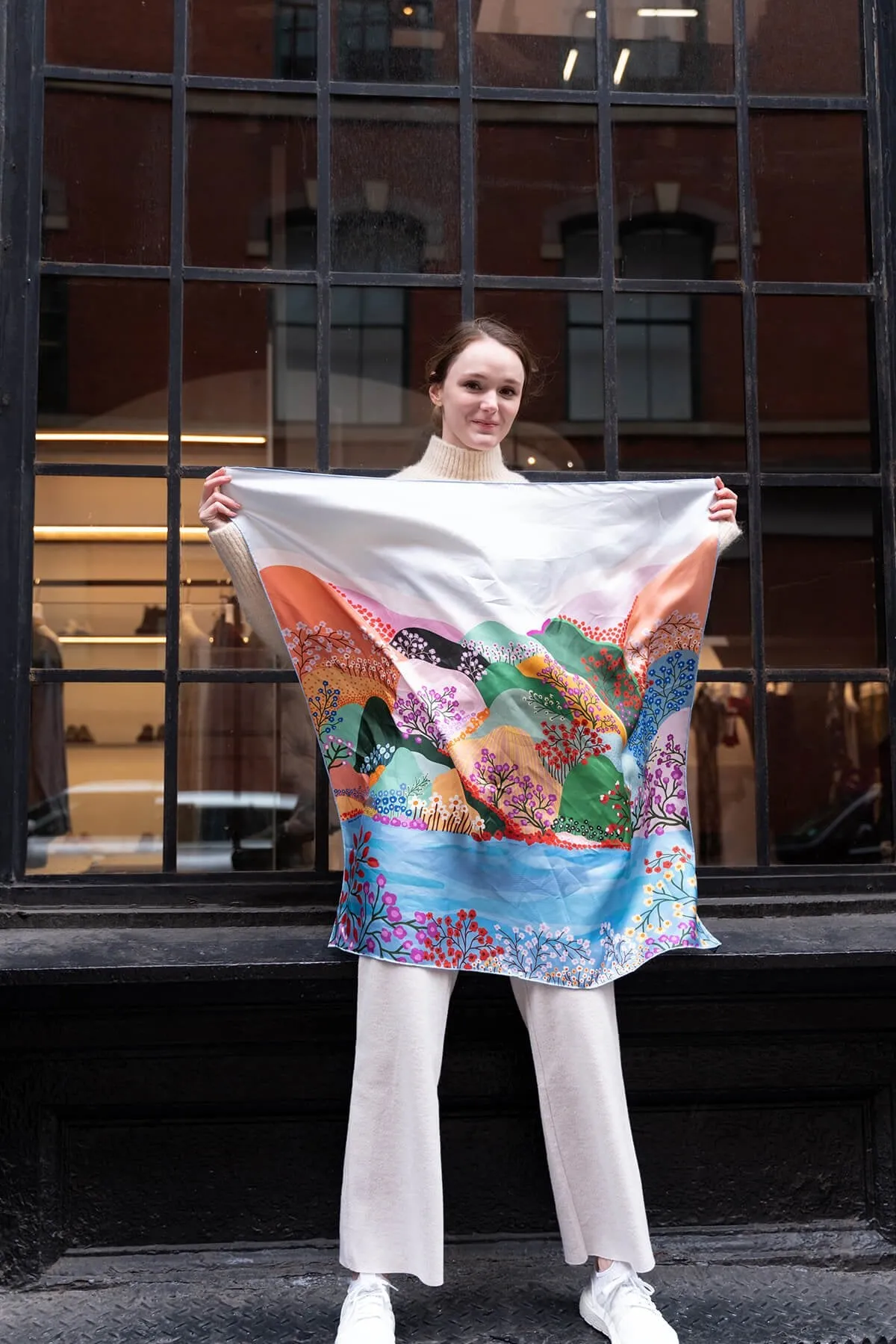 Double Sided Silk Scarf of Blossoming Valley