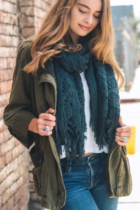 Feather Knit Boho Scarf in Teal