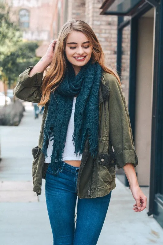 Feather Knit Boho Scarf in Teal