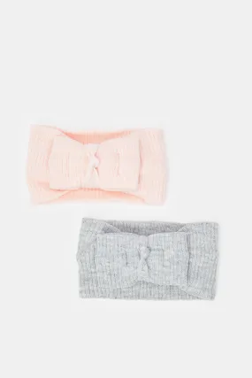 Girls Pink And Grey Embellished Head Warmer (Pack Of 2)