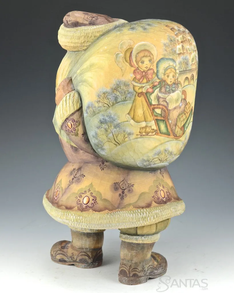 Heavy Load Watercolor Painted Russian Santa with Scenic Toybag