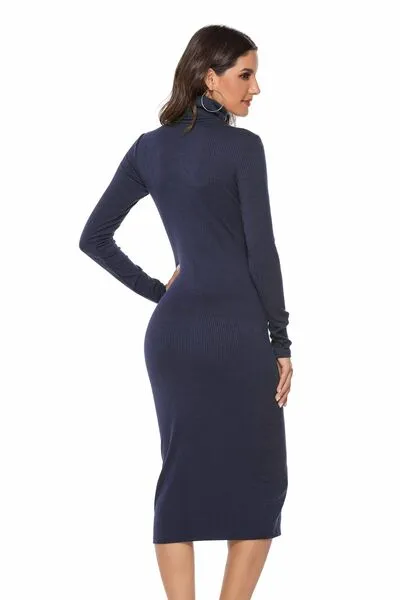 Ivana 60's Ribbed Turtleneck Long Sleeve Wiggle Dress | 4 Colors | Poundton
