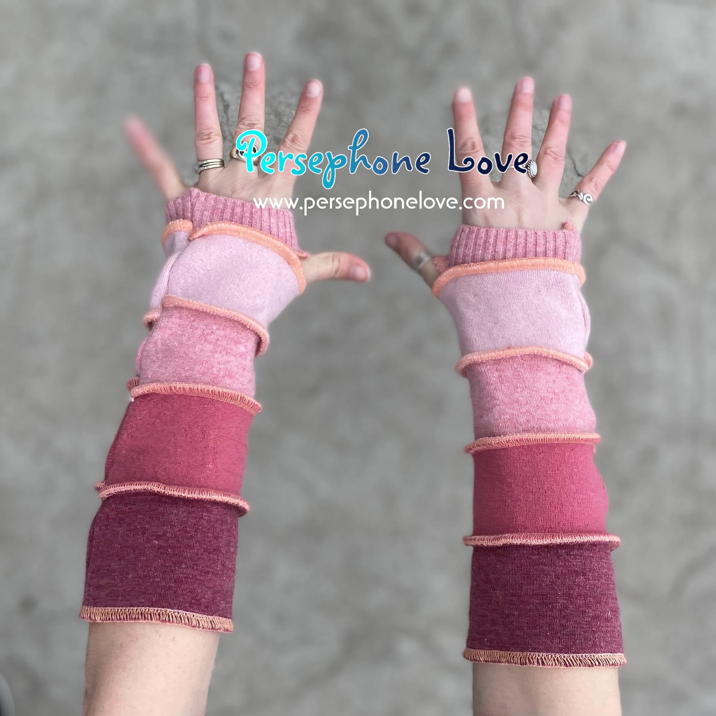 Katwise inspired needle-felted peach arm upcycled sweater warmers 90% cashmere-1378