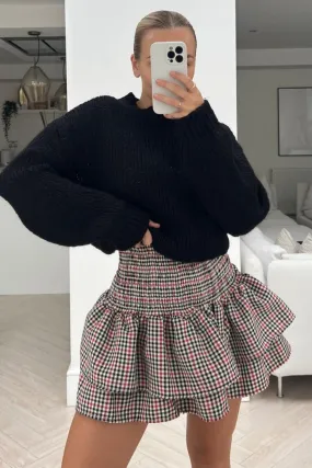 Kyra checkered ribbed waist frill skirt
