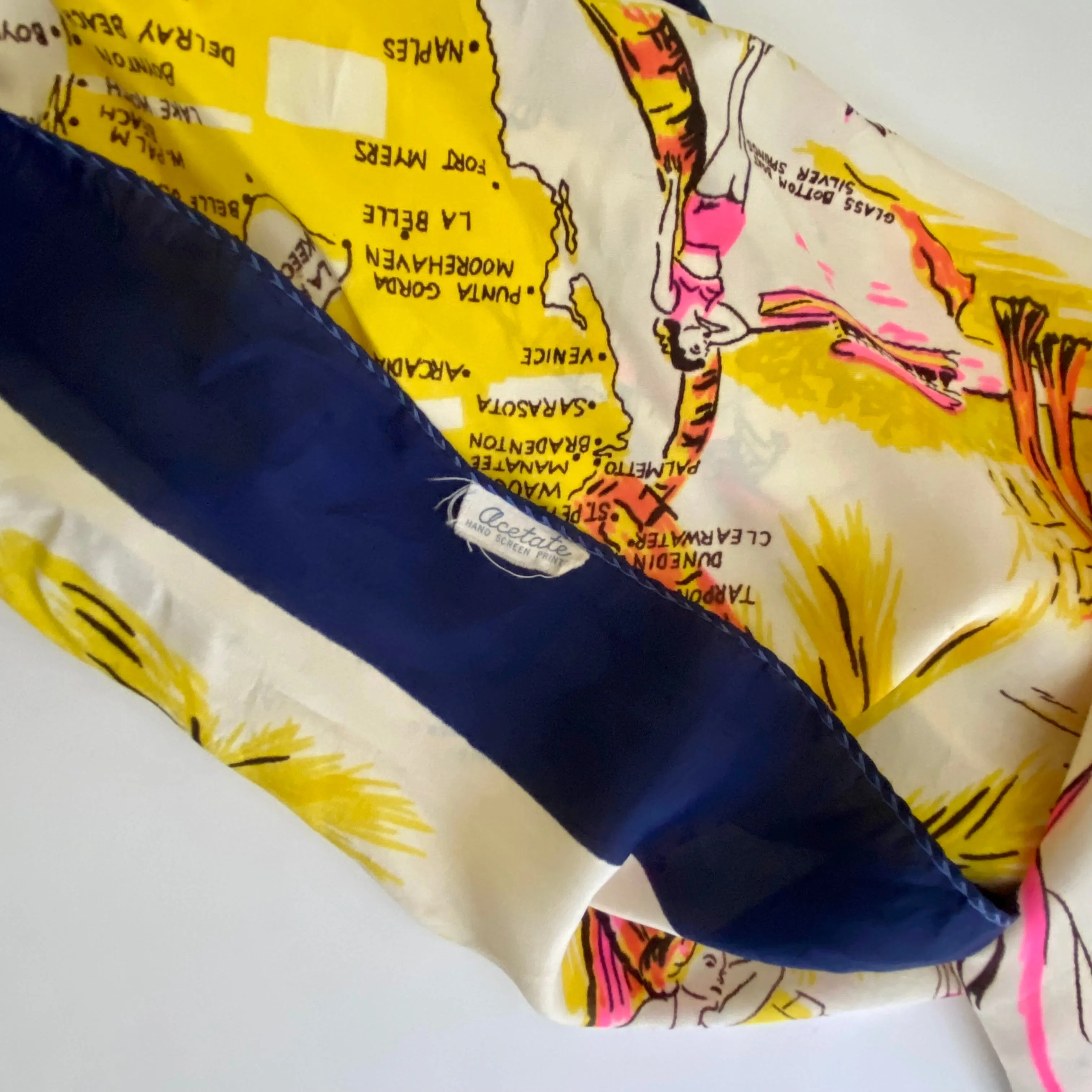 Late 60s/ Early 70s Hand Screen Printed Florida Scarf