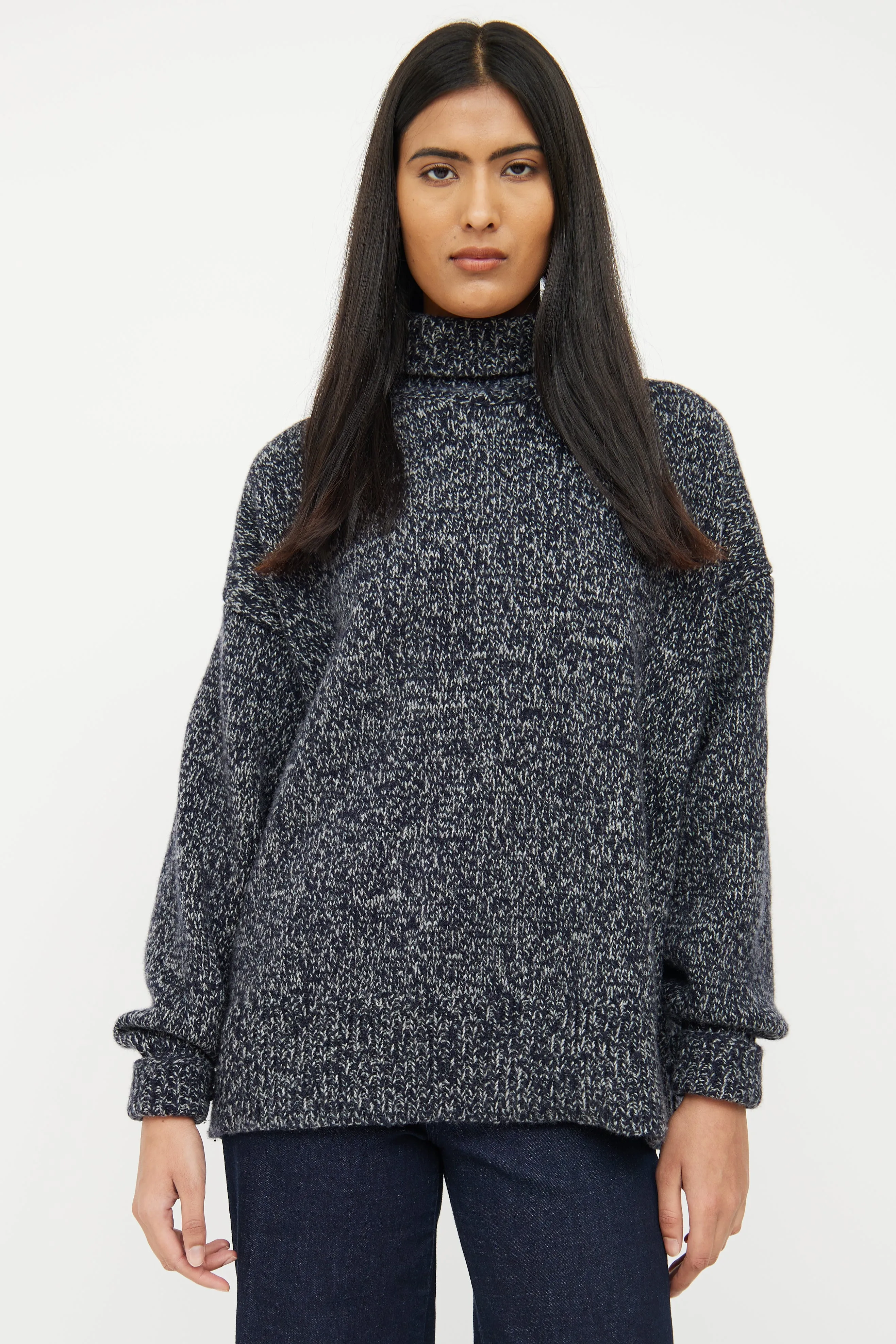 Navy & Grey Cashmere Boucle Sweater