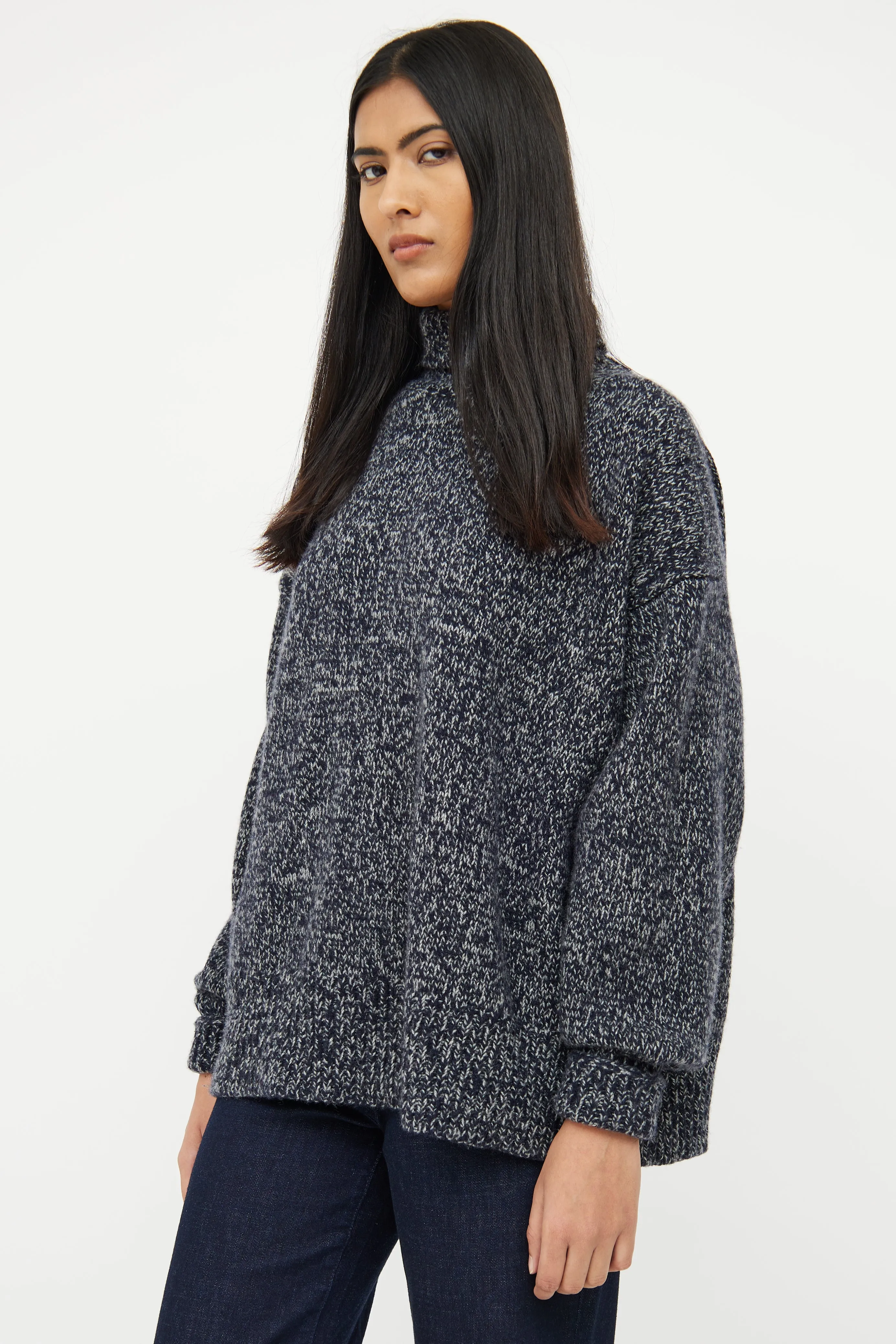 Navy & Grey Cashmere Boucle Sweater
