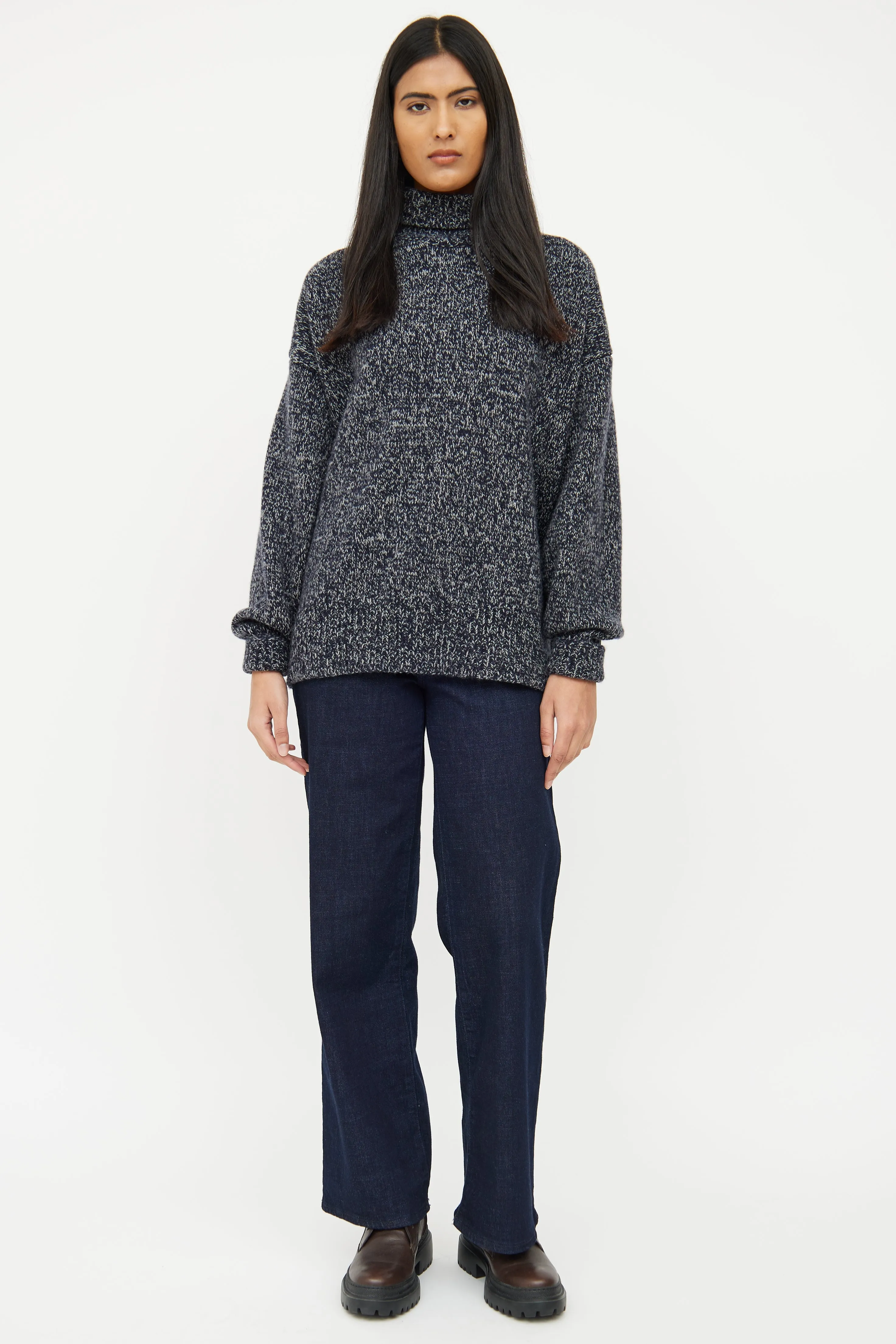 Navy & Grey Cashmere Boucle Sweater