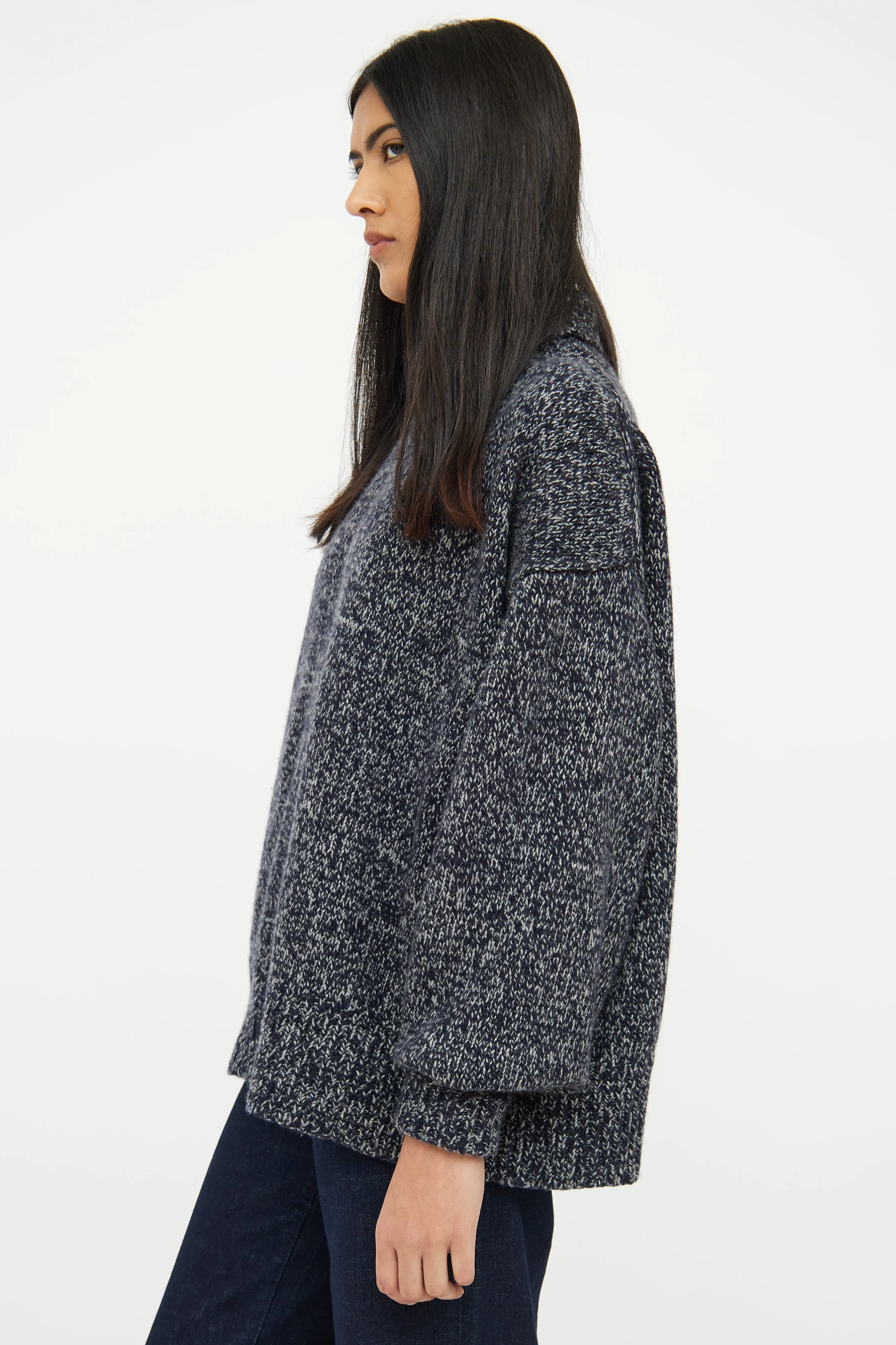 Navy & Grey Cashmere Boucle Sweater