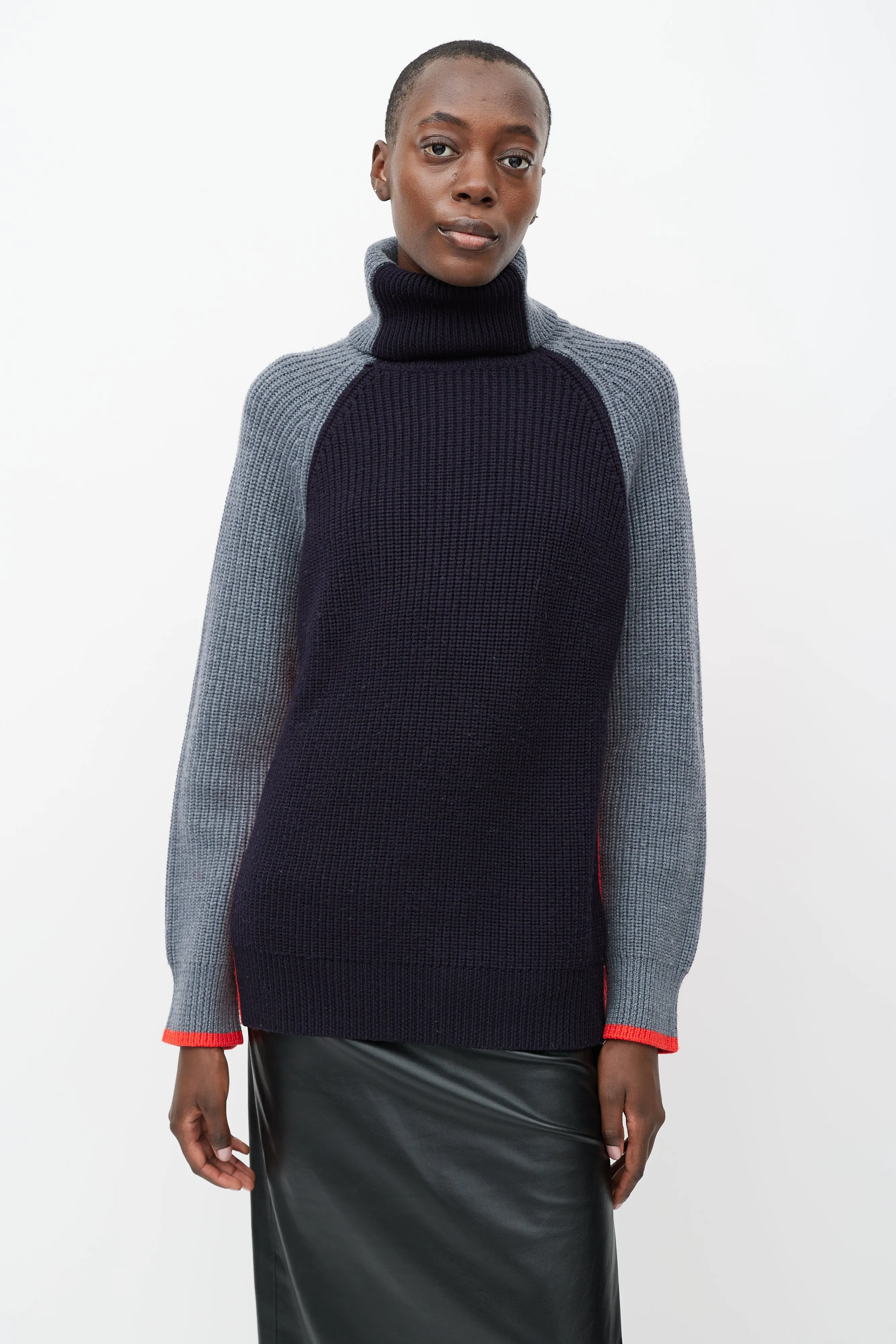 Navy & Multicolour Wool Turtleneck Sweater