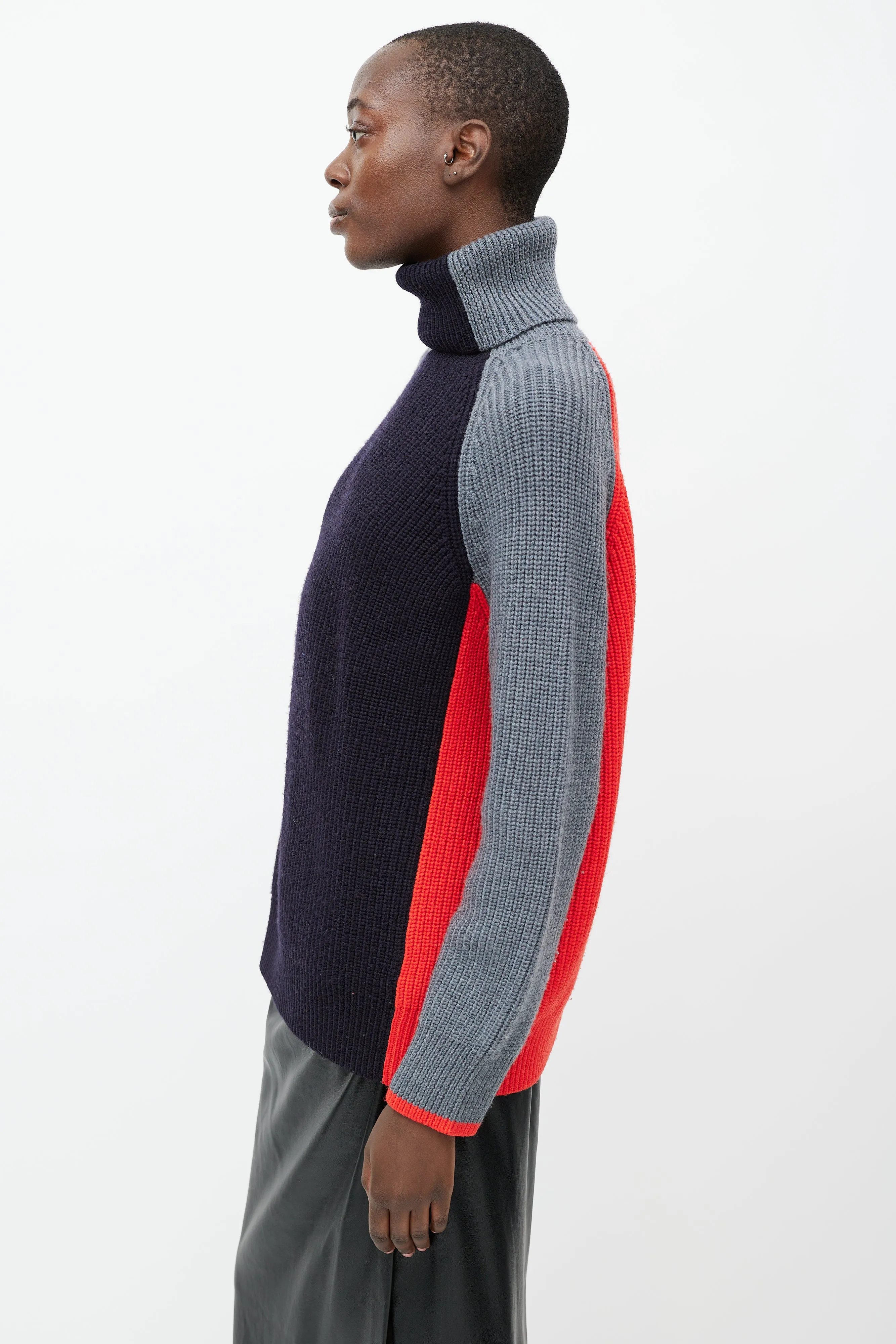Navy & Multicolour Wool Turtleneck Sweater