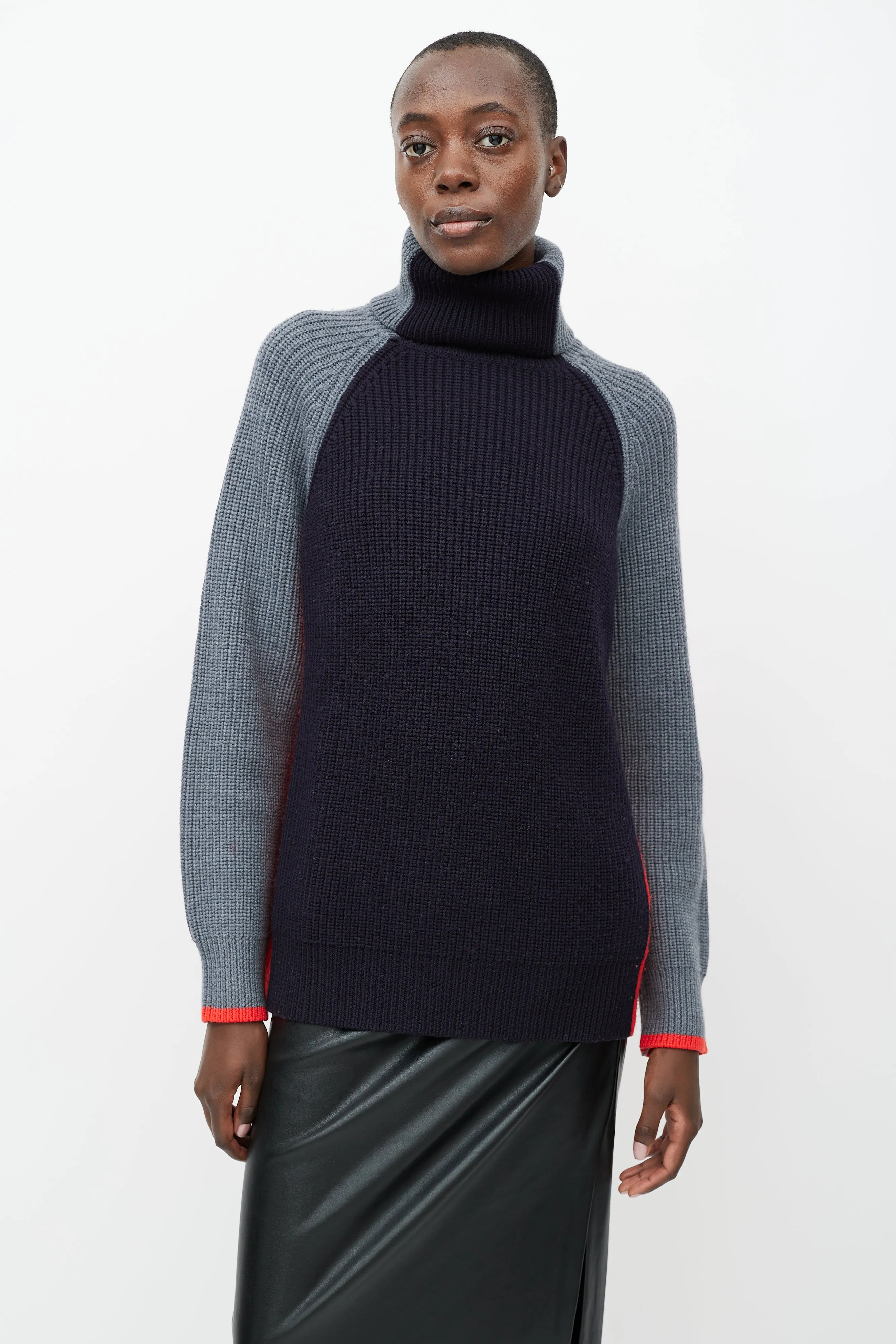 Navy & Multicolour Wool Turtleneck Sweater