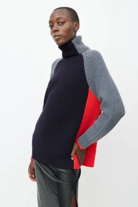Navy & Multicolour Wool Turtleneck Sweater